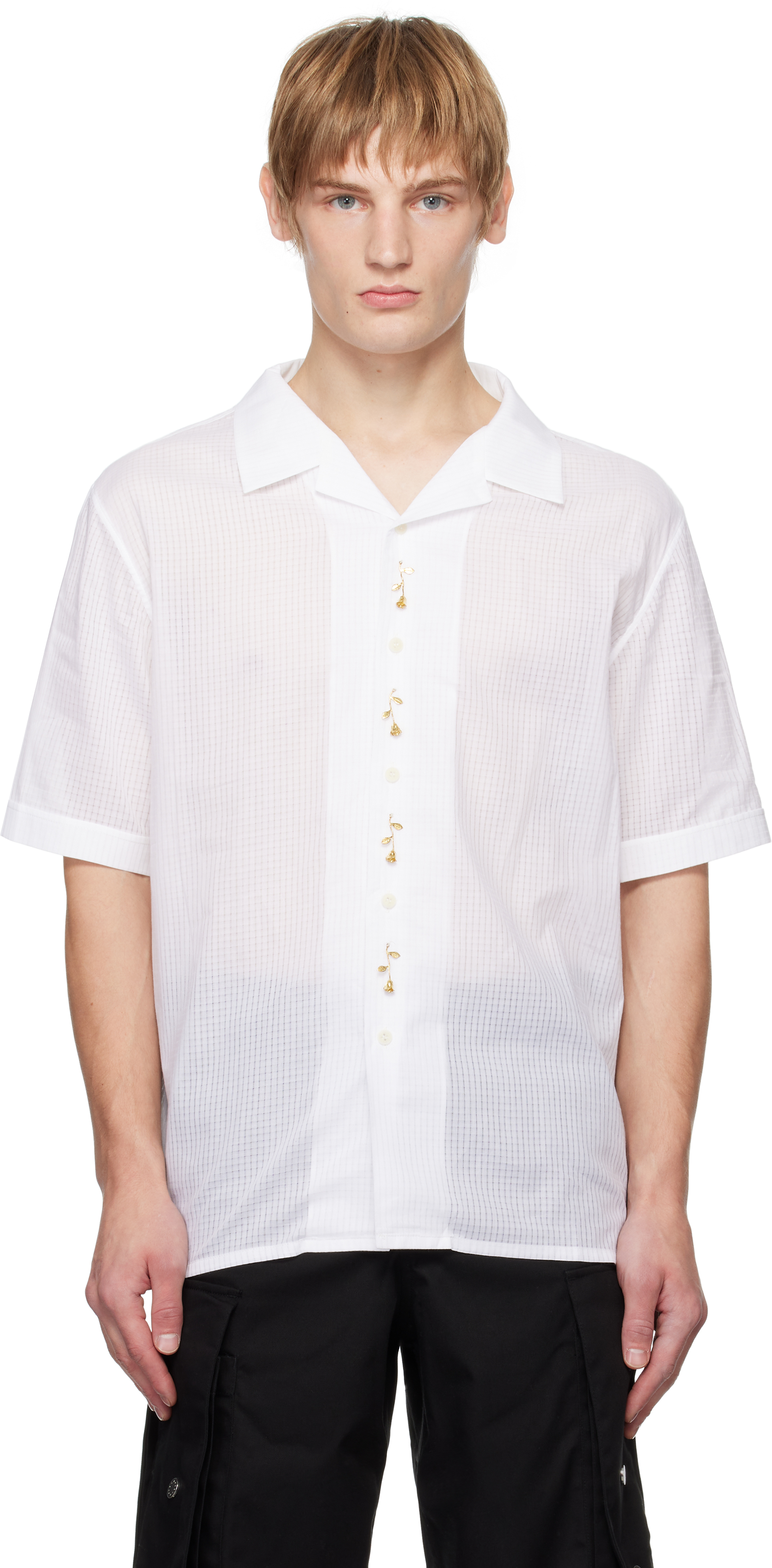 White Short Sleeve Bowling Shirt