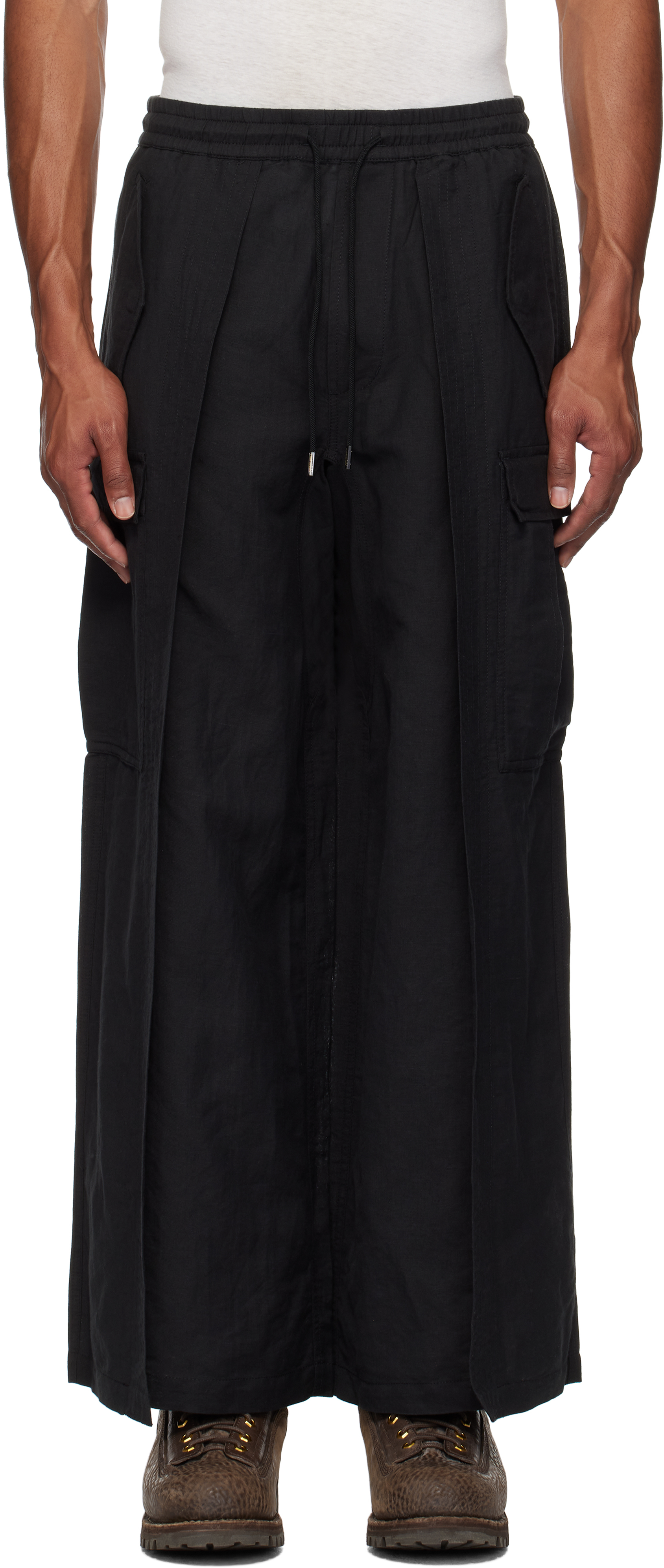 Black 5329 Hakama Track Cargo Pants