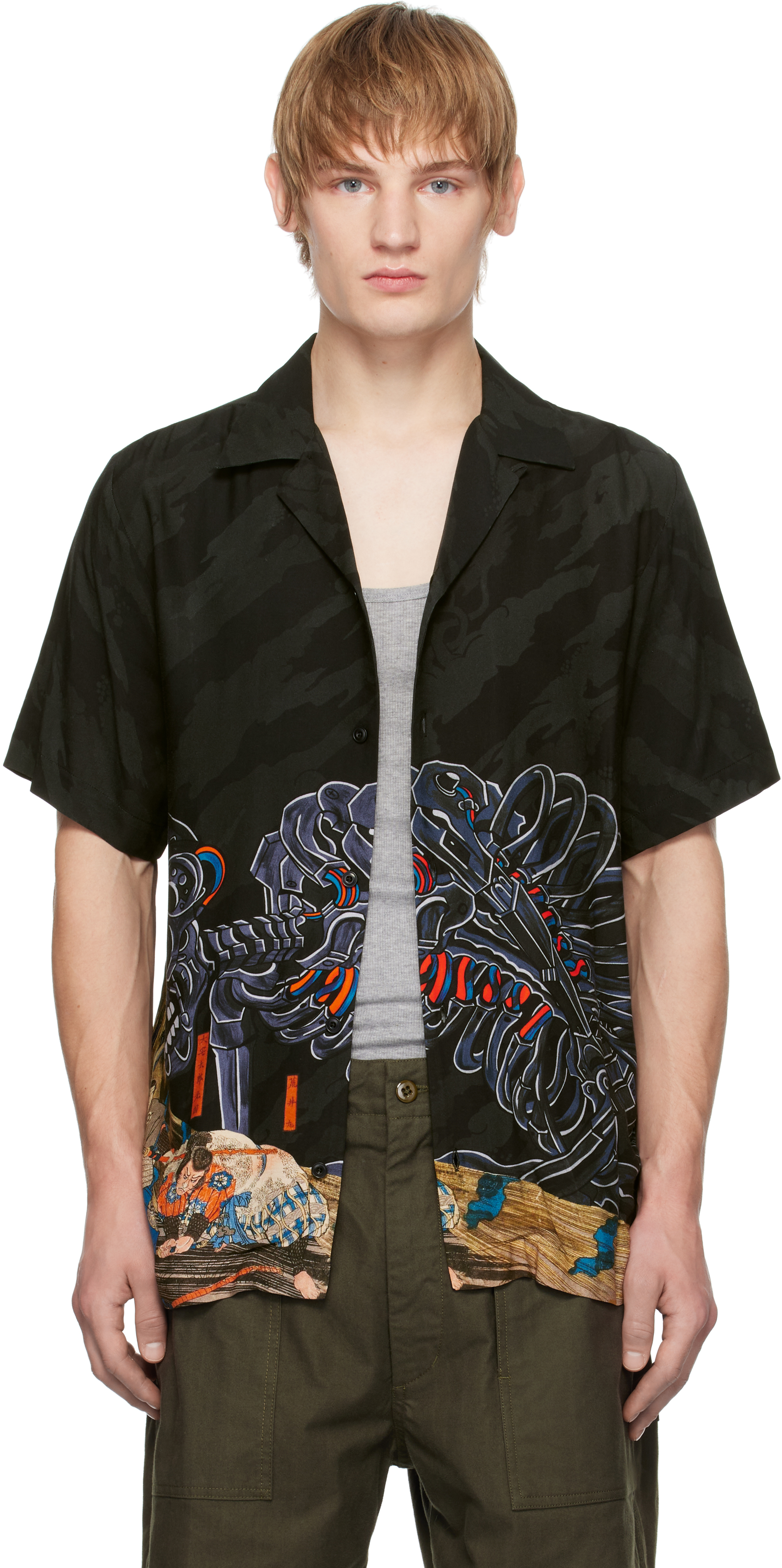 Black 1408 Cyber Skeleton Camp Collar Shirt