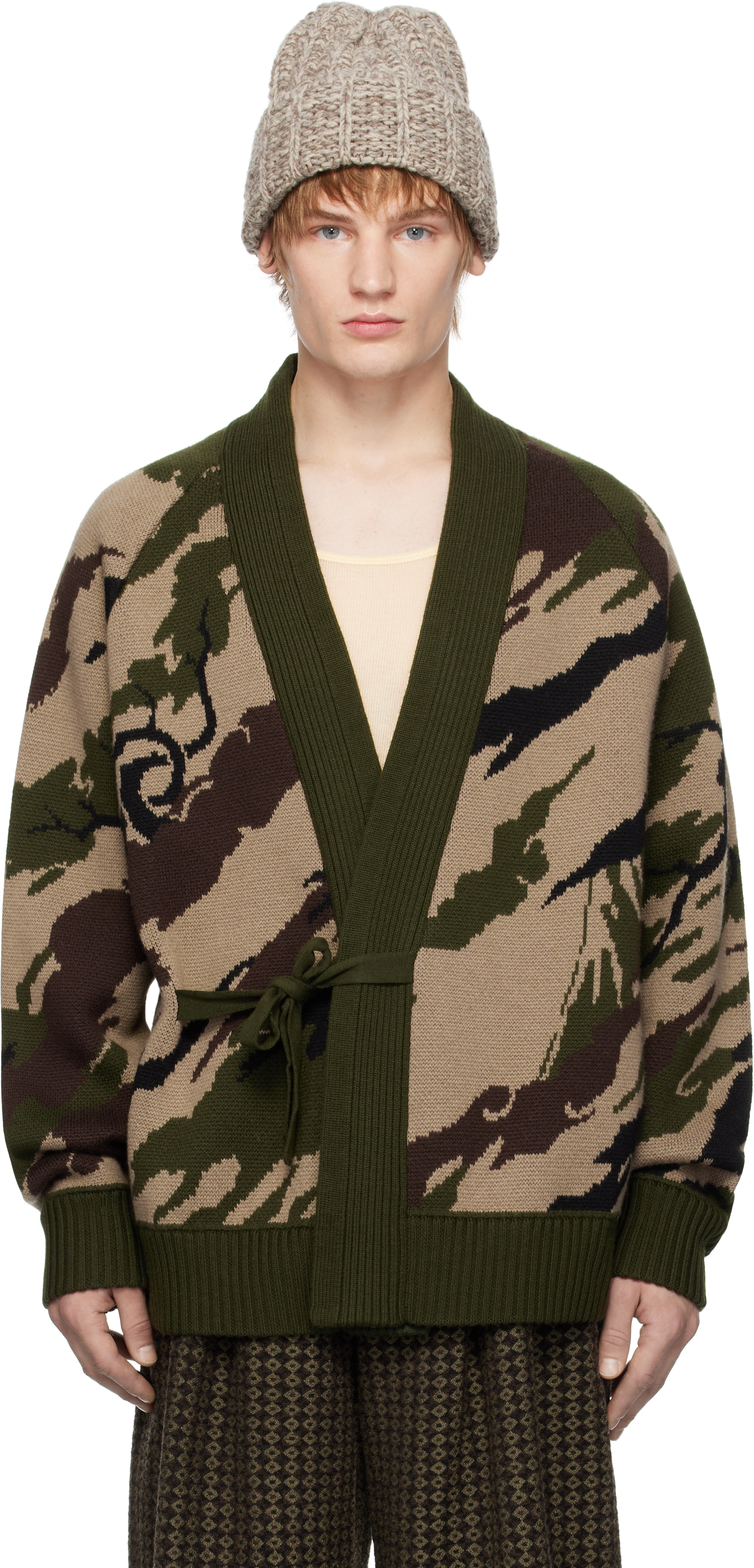 Multicolor 1090 Camo Knitted Kimono Cardigan