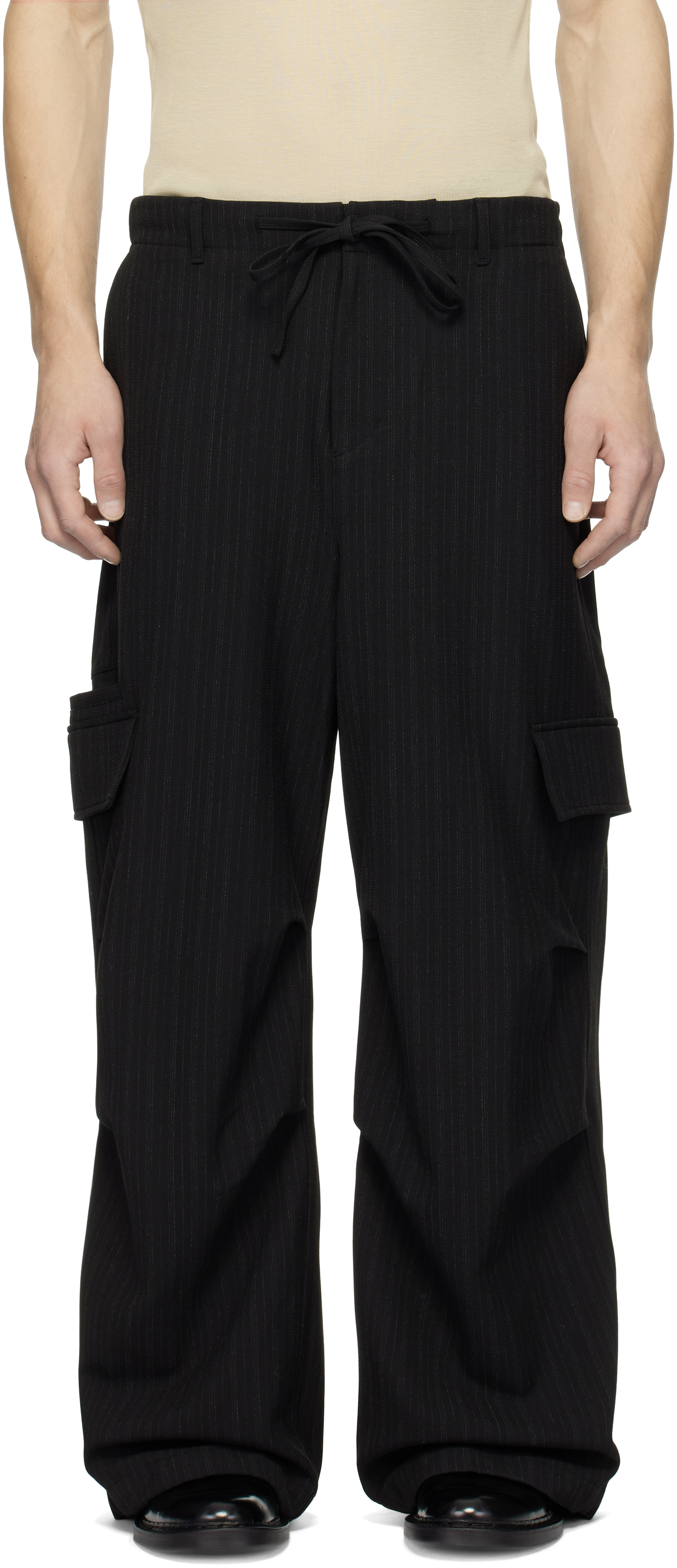 Black Strap Wide Cargo Pants