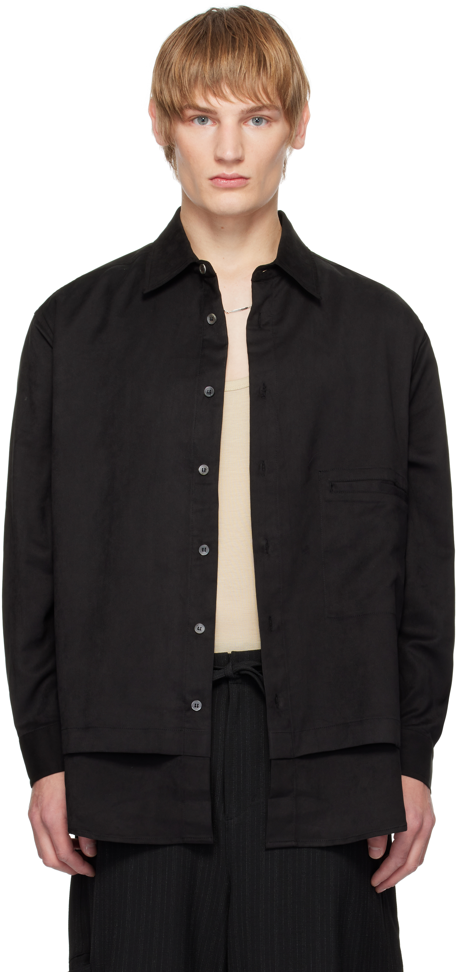 Black Layered Faux-Suede Shirt