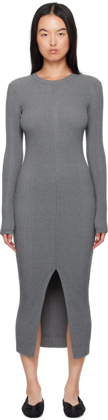 Shop Remain Birger Christensen Gray Rib Knit Midi Dress In 2997 Granite Gray