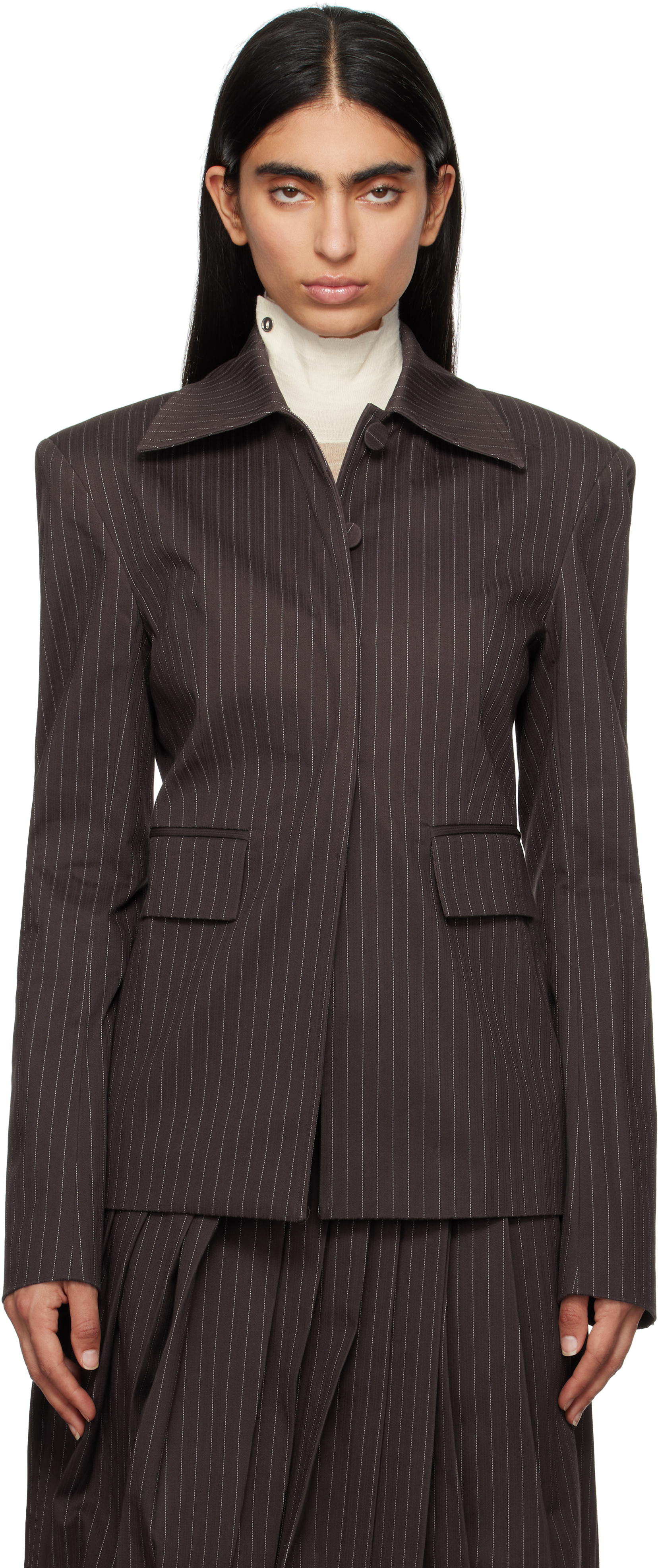 Brown Slim Striped Blazer