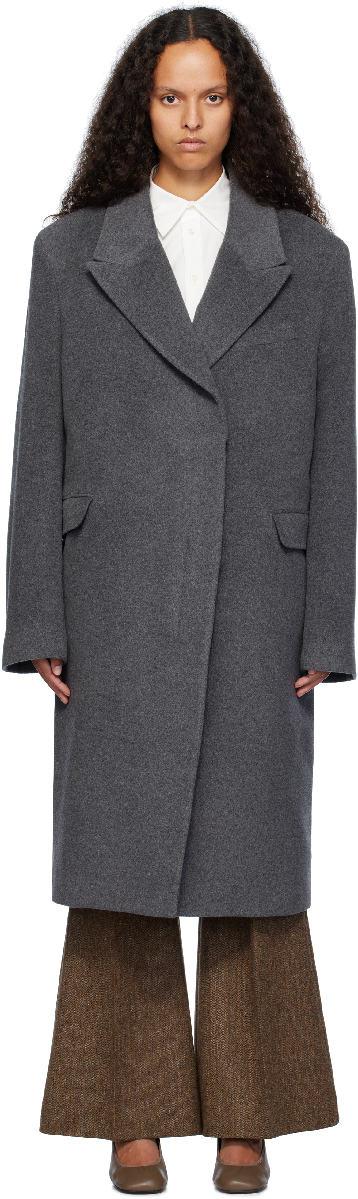 Gray Heavy Wool Long Coat