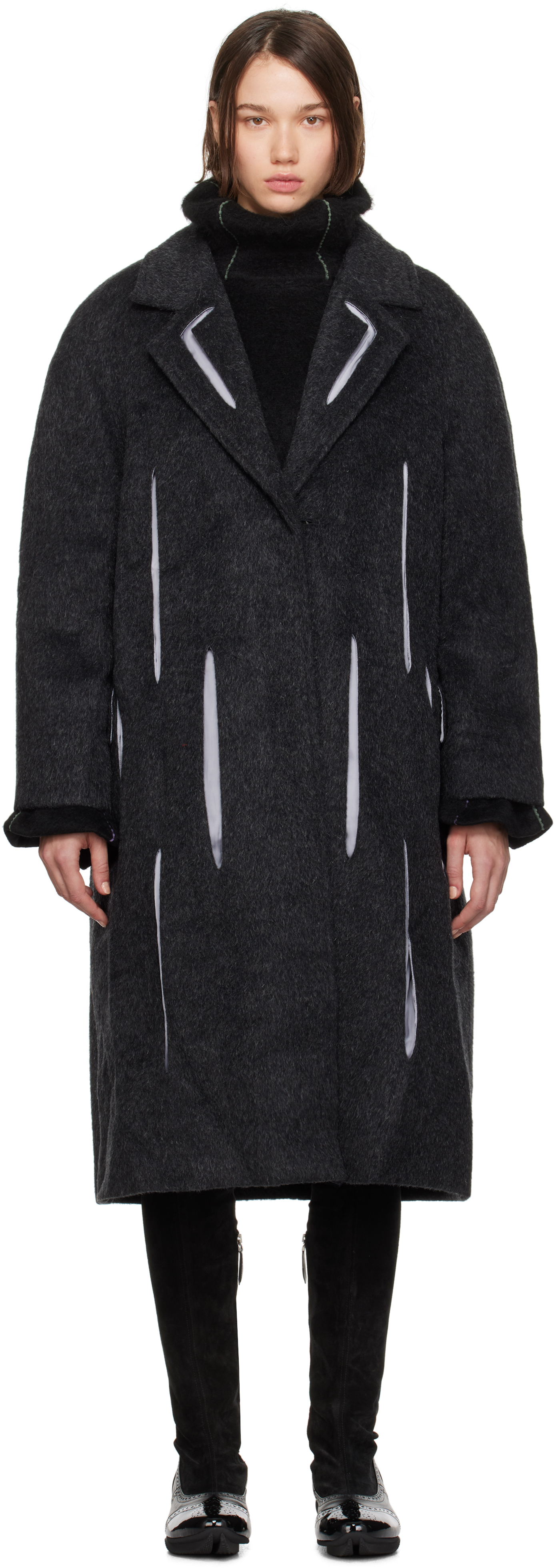 Shop Kiko Kostadinov Gray Bowie Tailored Coat In Sable Black/silver