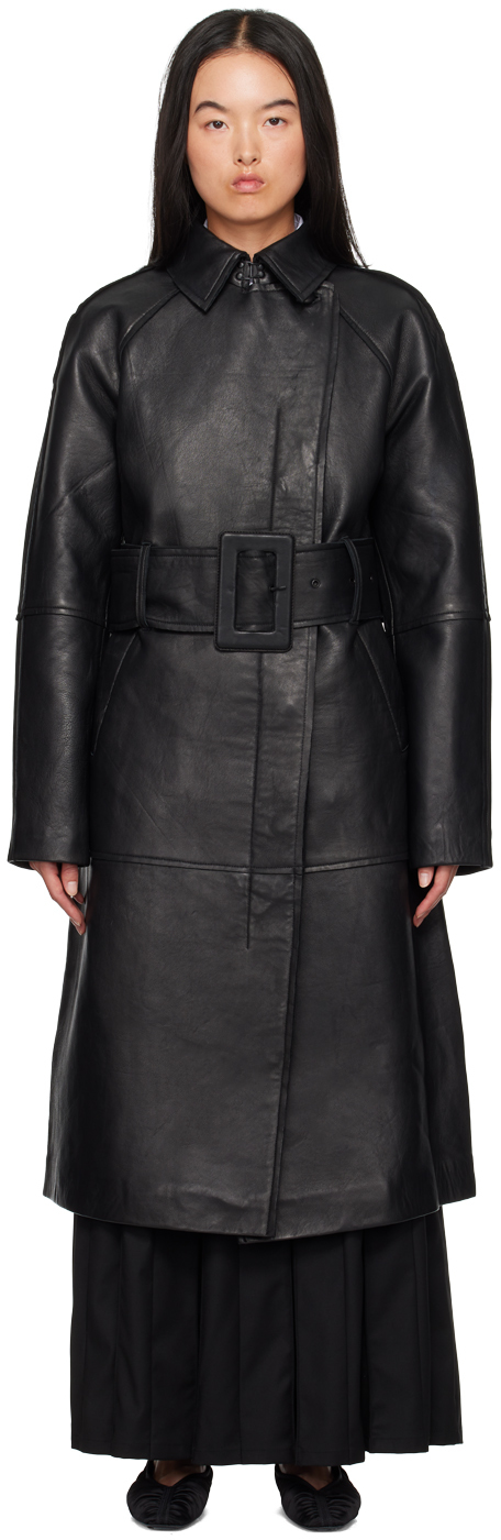 Black Bonded Leather Coat