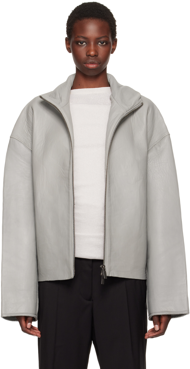 Gray Bonded Leather Jacket