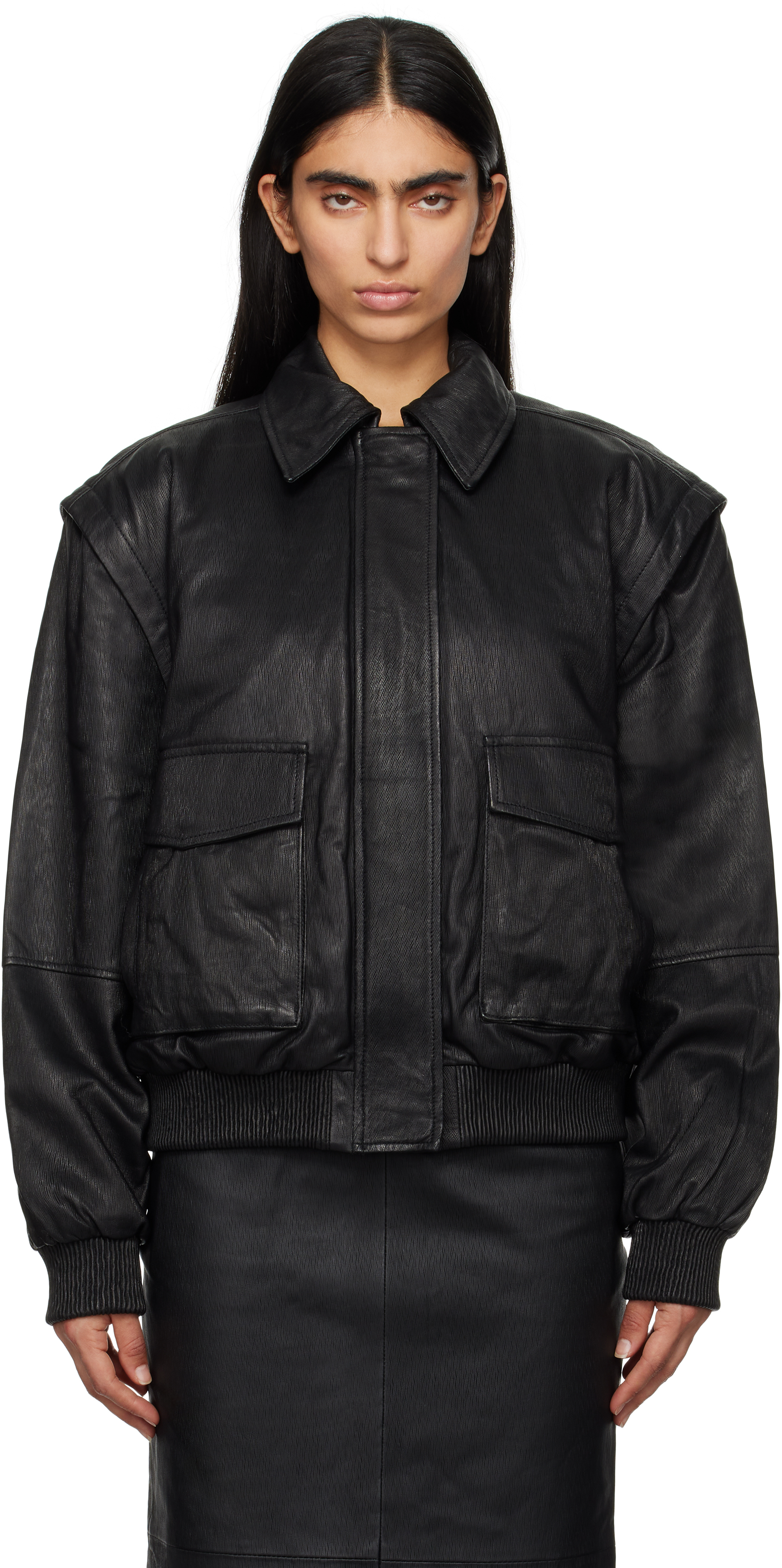 Black Leather Bomber Jacket