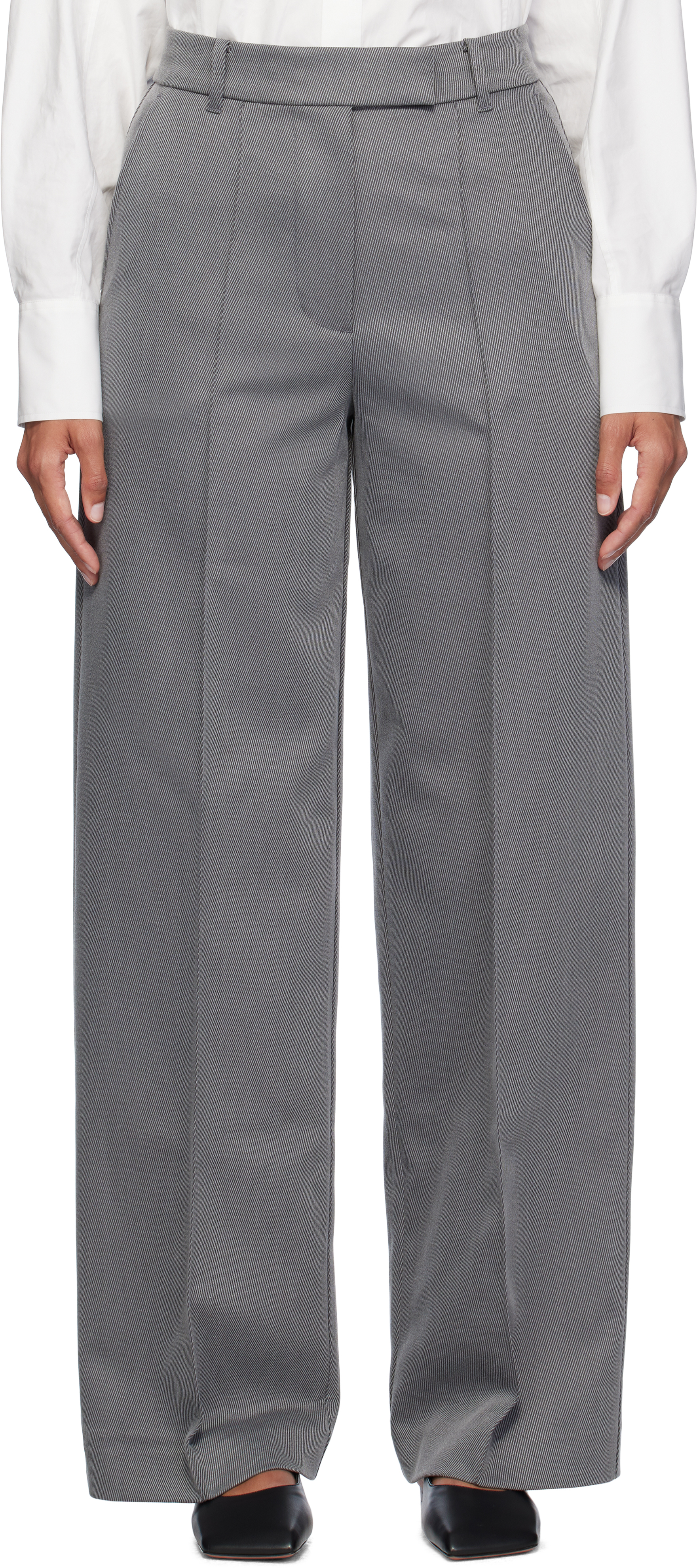 Gray Striped Twill Trousers