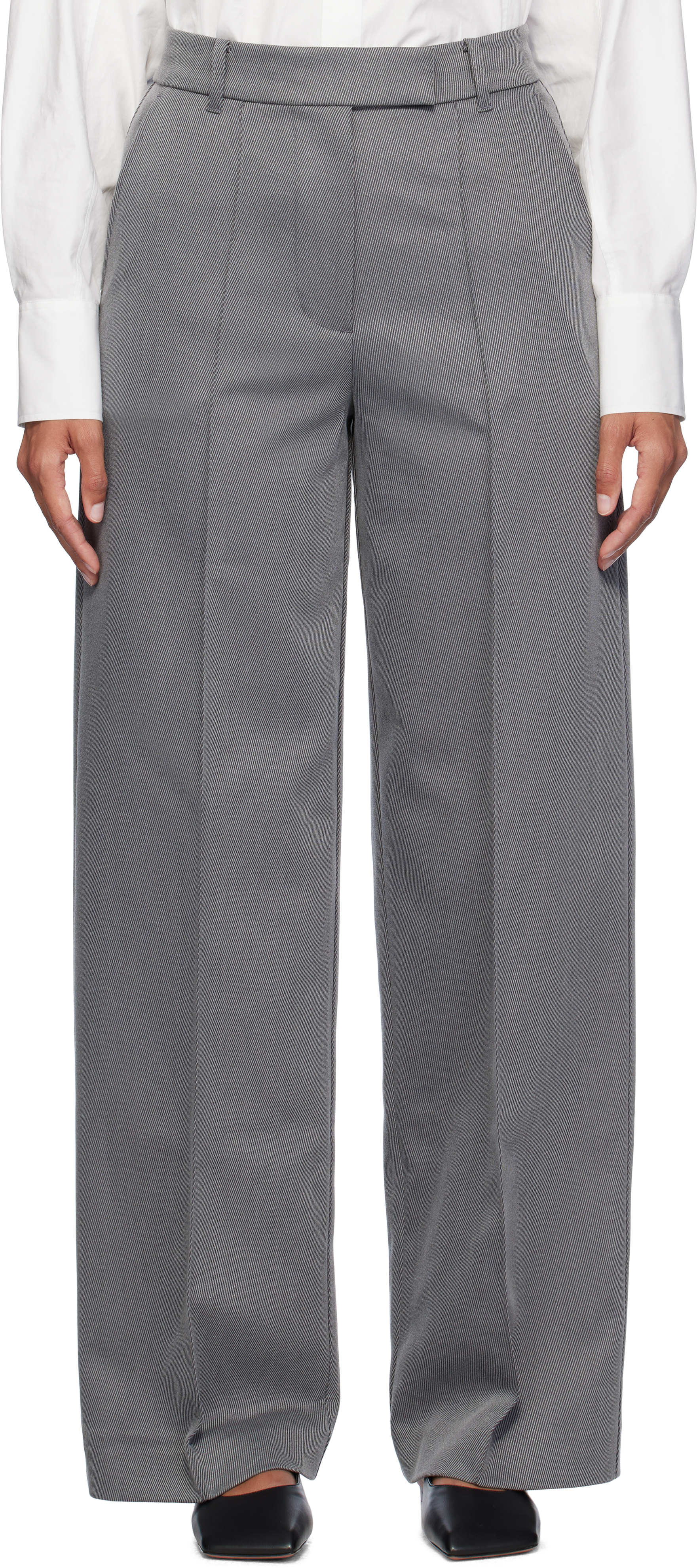 Gray Striped Twill Trousers by REMAIN Birger Christensen on Sale