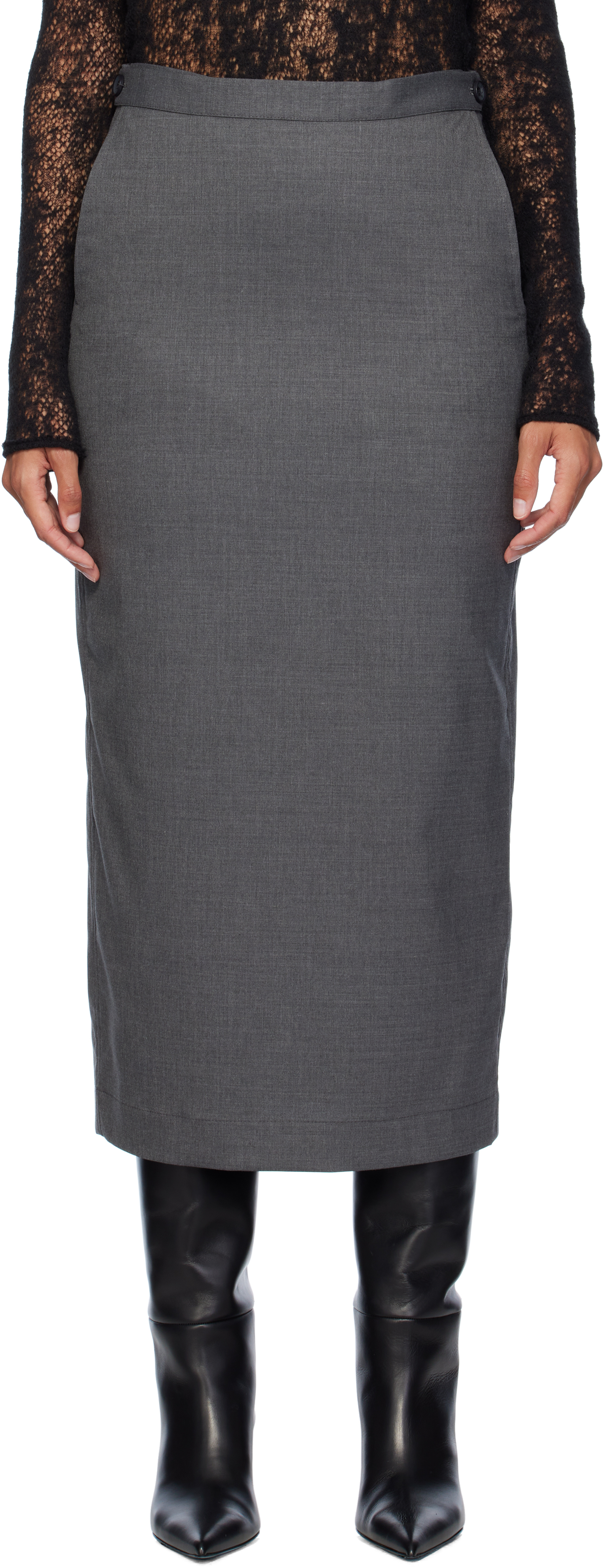 REMAIN BIRGER CHRISTENSEN GRAY SUITING MIDI SKIRT 