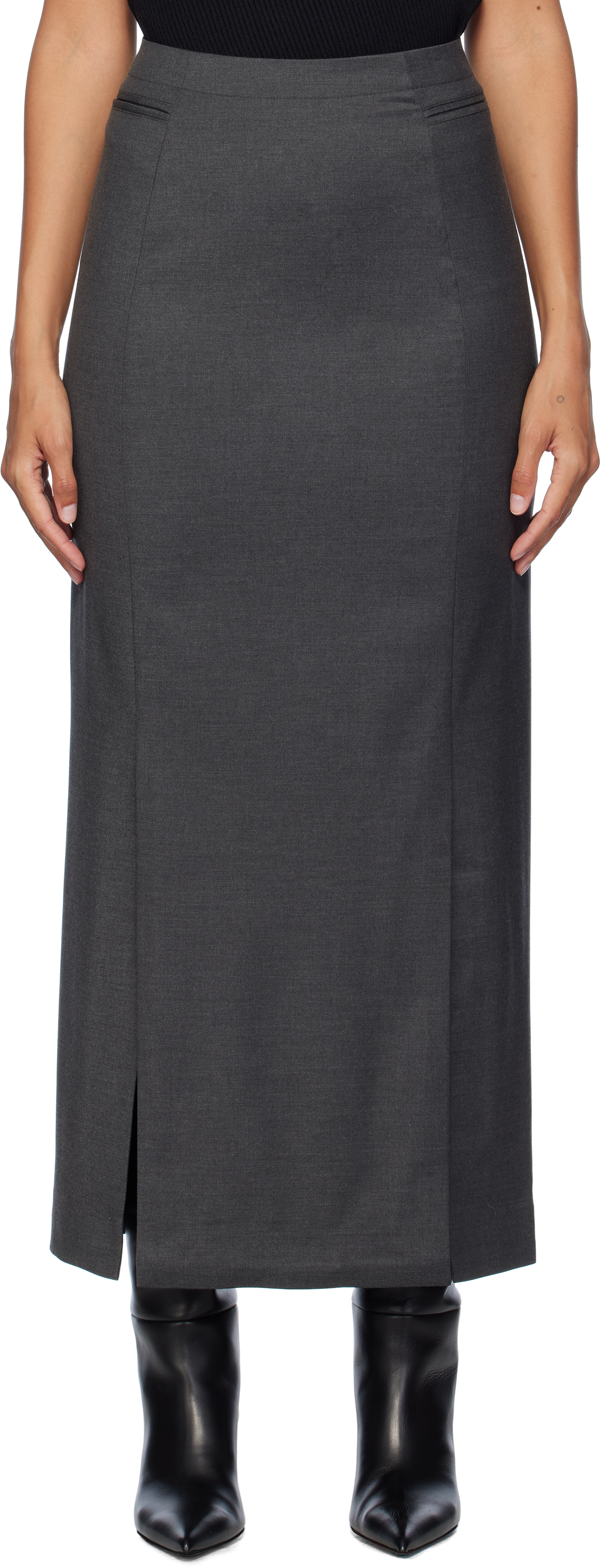 Gray Pencil Midi Skirt