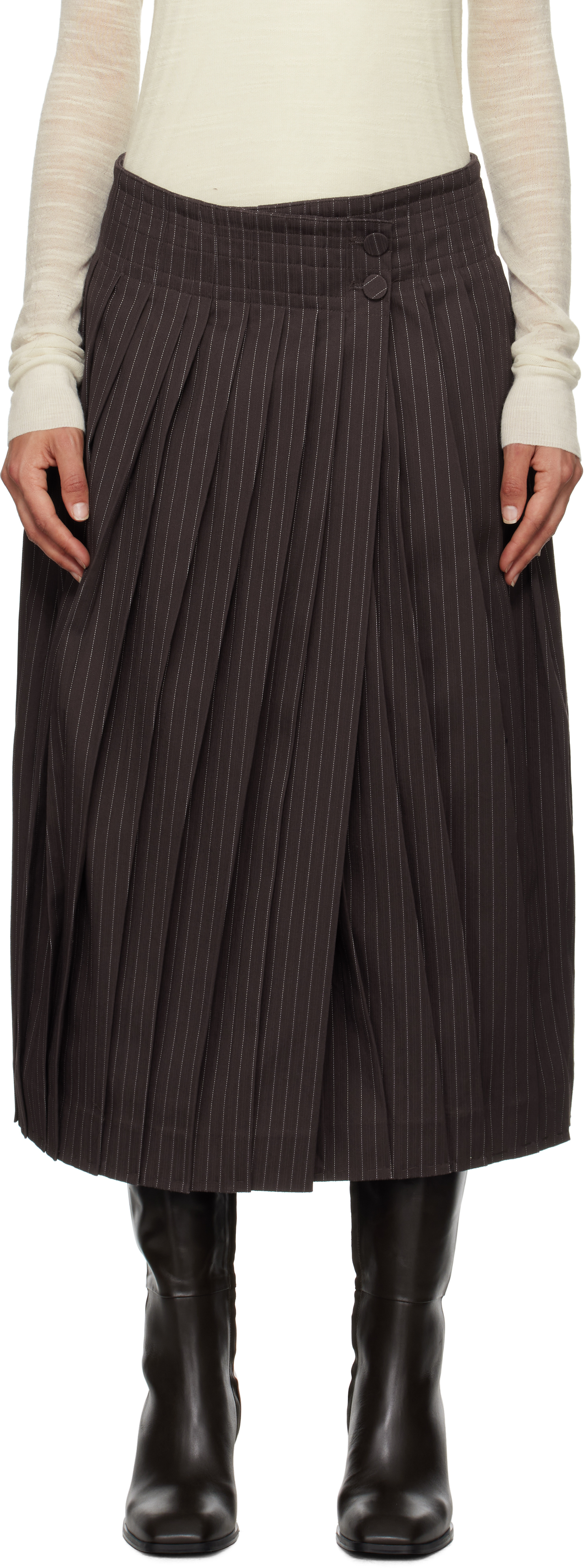 Brown Pleated Midi Skirt