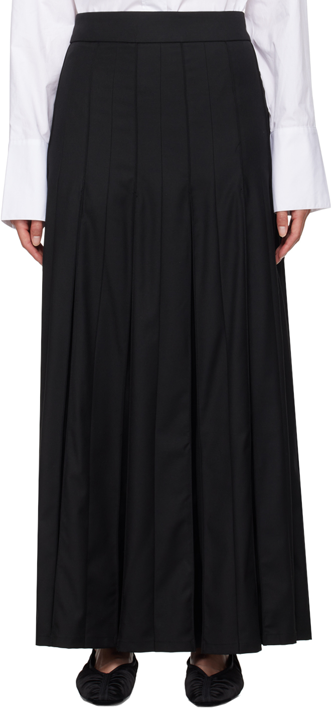 Black Pleated Suiting Maxi Skirt