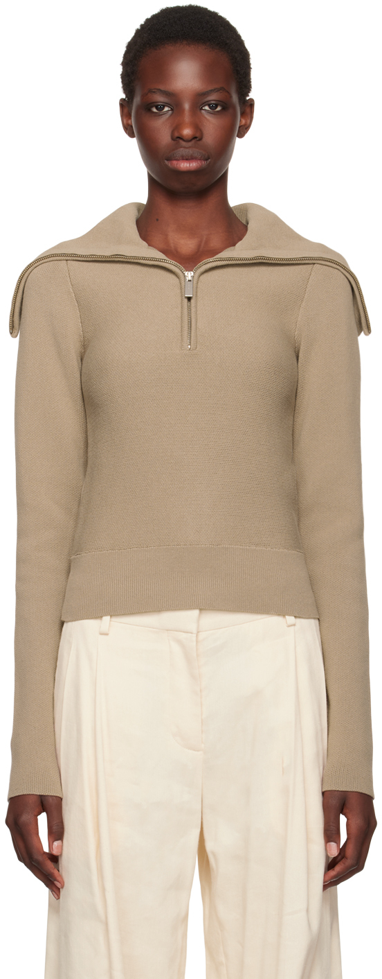 Shop Remain Birger Christensen Beige Zipped Collar Sweater In 3001 Roasted Cashew