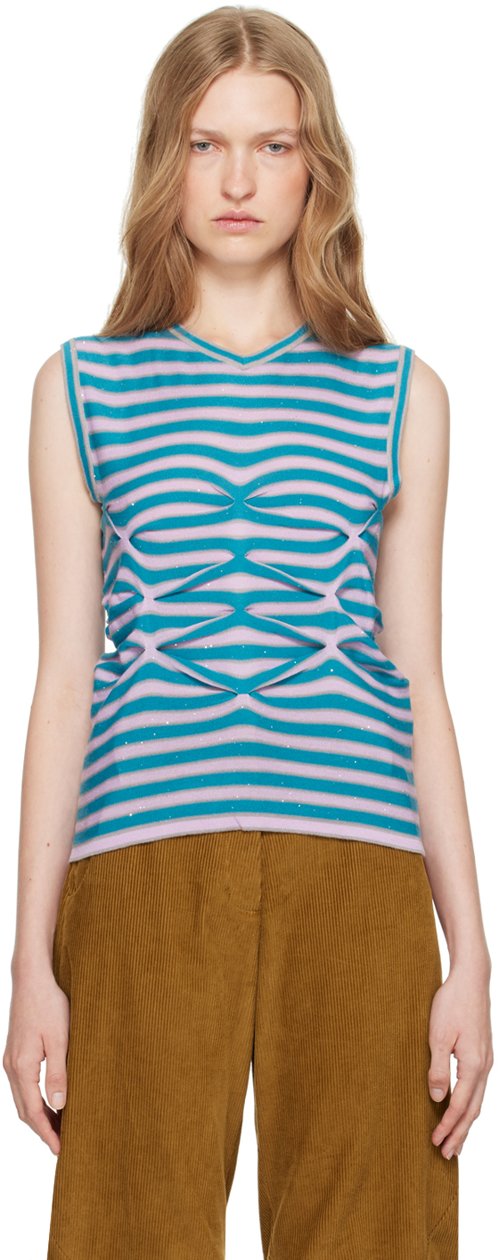 Shop Kiko Kostadinov Blue & Pink Zabriskie Tank Top In Ocean Blue/lilac & S