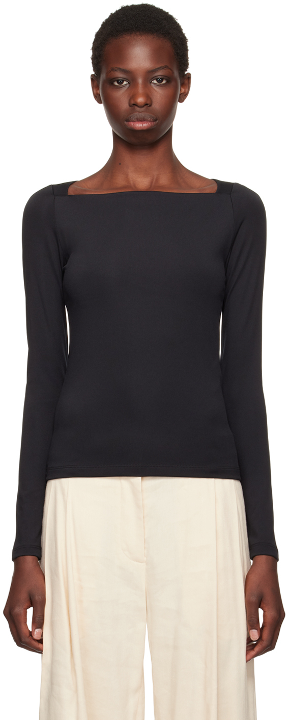 Shop Remain Birger Christensen Black Square Neck Long Sleeve T-shirt In 100 Black