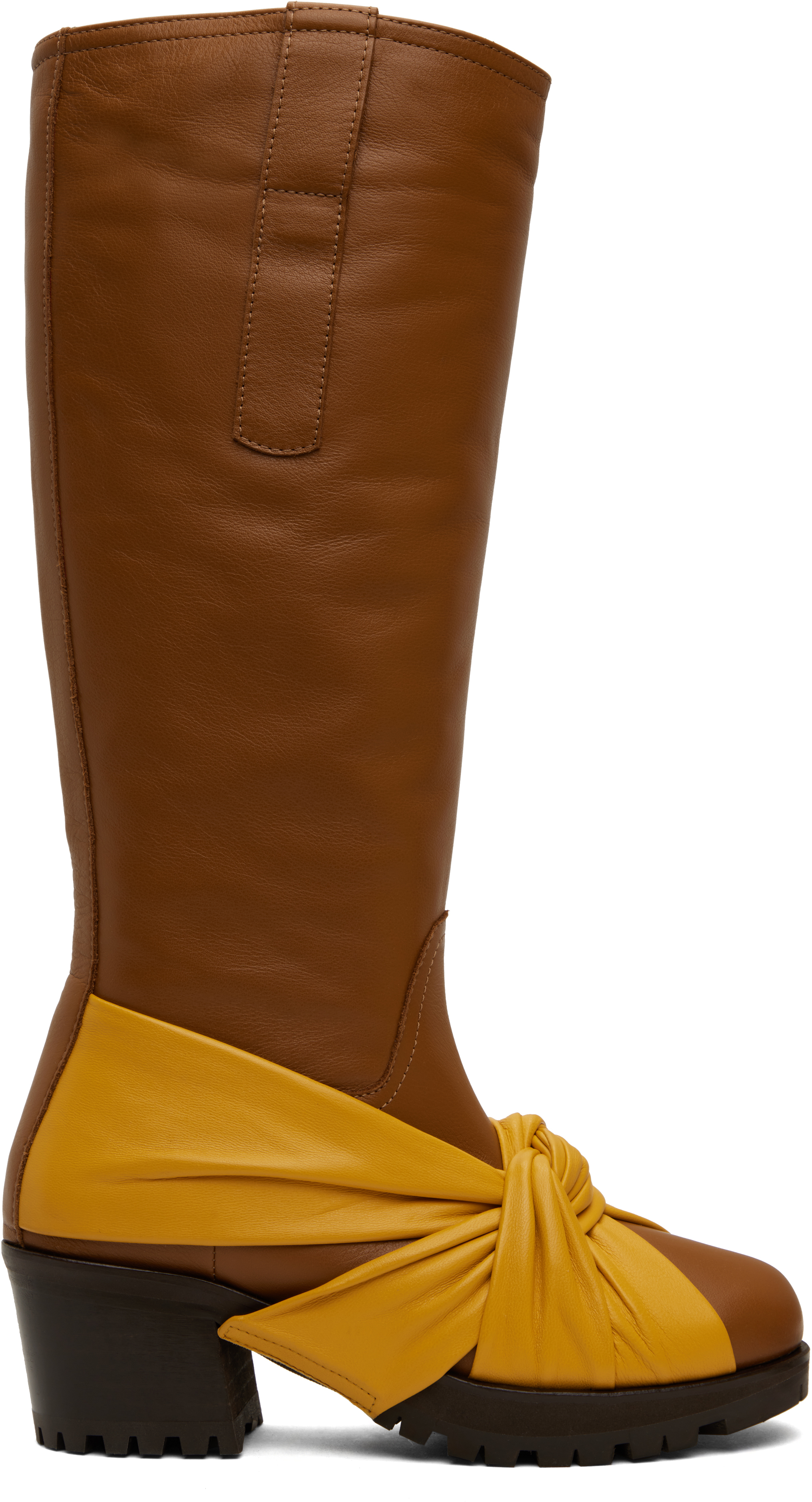 Shop Kiko Kostadinov Brown & Yellow Knotted Riding Boots In Rhum/mustard + Brown