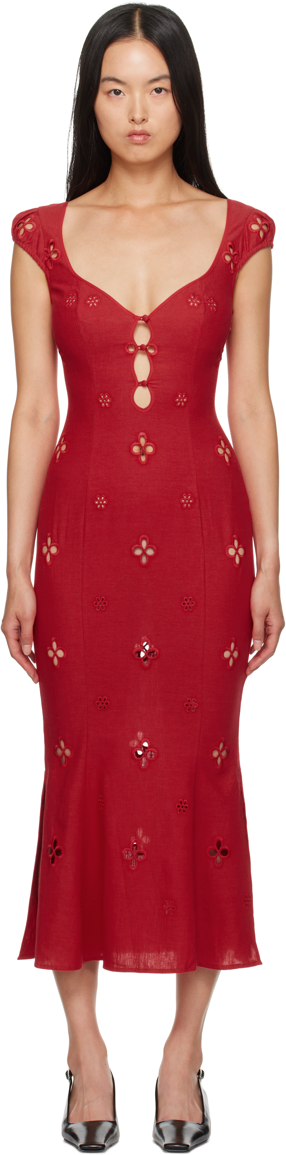 Shop Mirror Palais Red Maria En Morango Midi Dress In Scarlet / Red