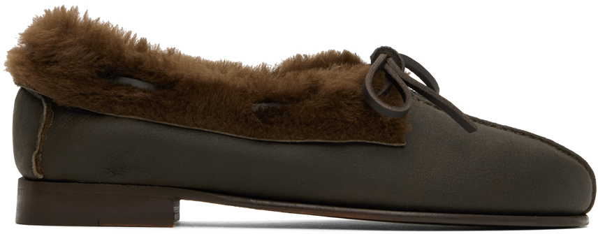 Shop Hereu Brown Tilla Shearling Loafers In Forest Brown