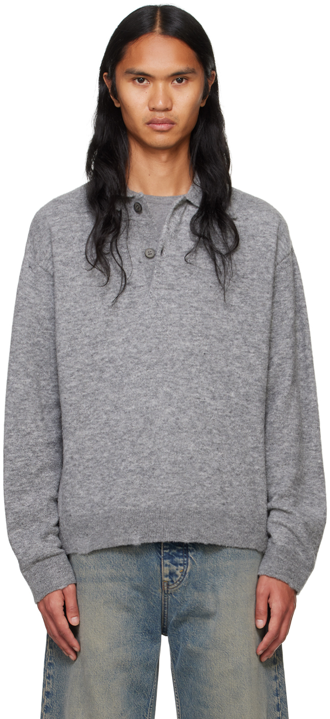 Shop Hope Gray Preppy Polo Sweater In Soft Grey Melange