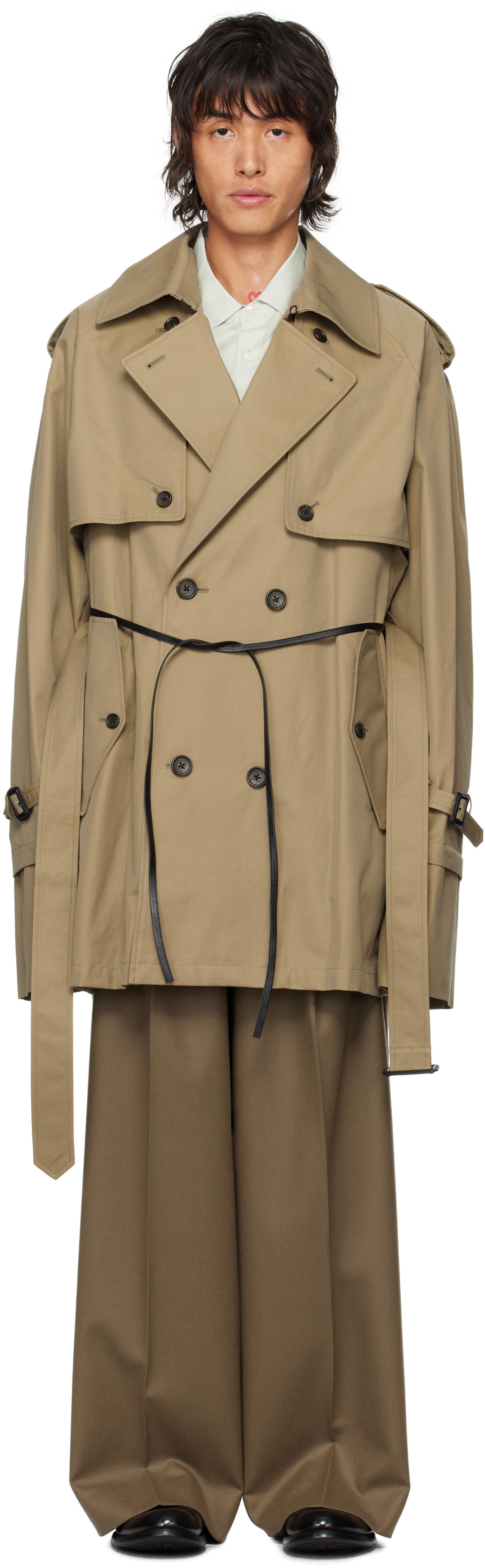 Stein Beige Layered Short Trench Coat