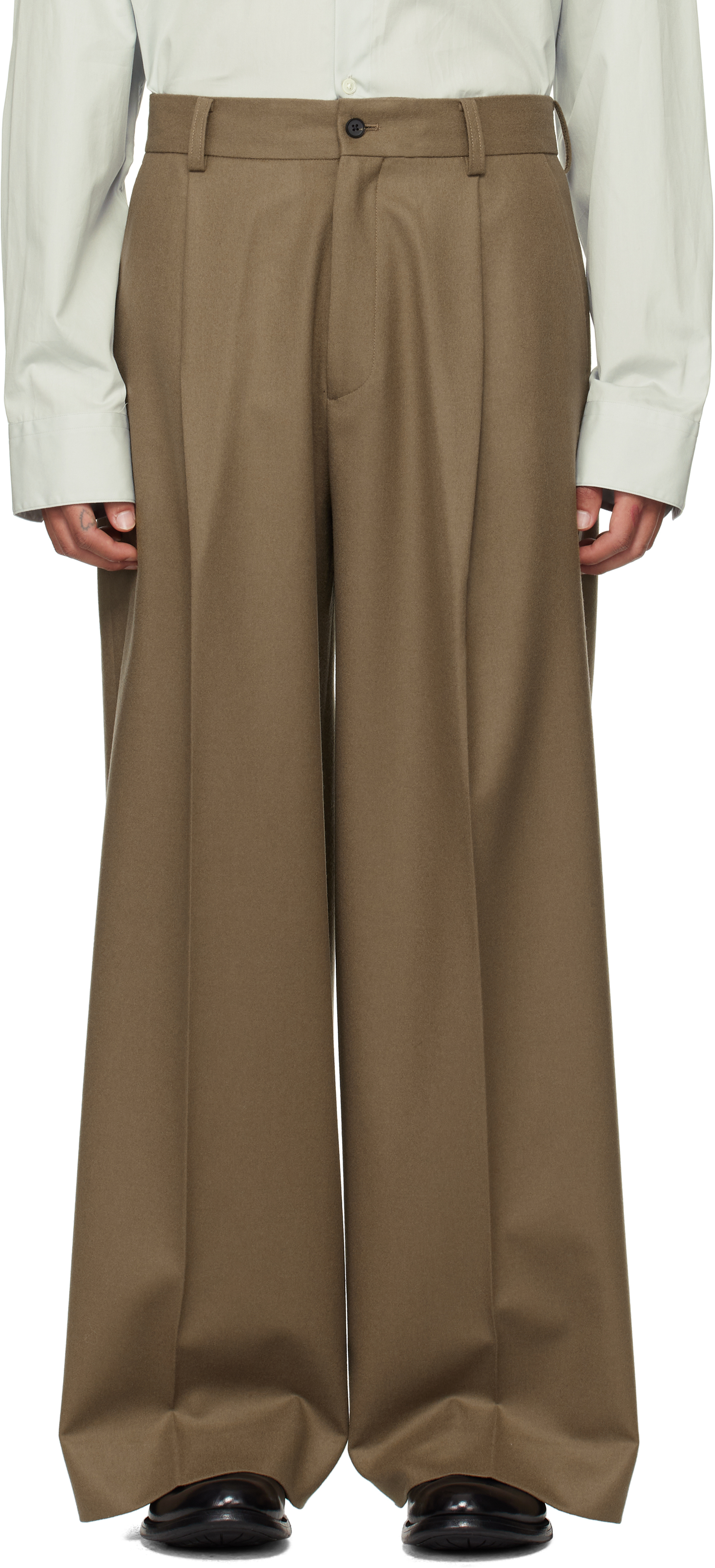 Stein Brown Extra Wide Trousers In Dark Biege