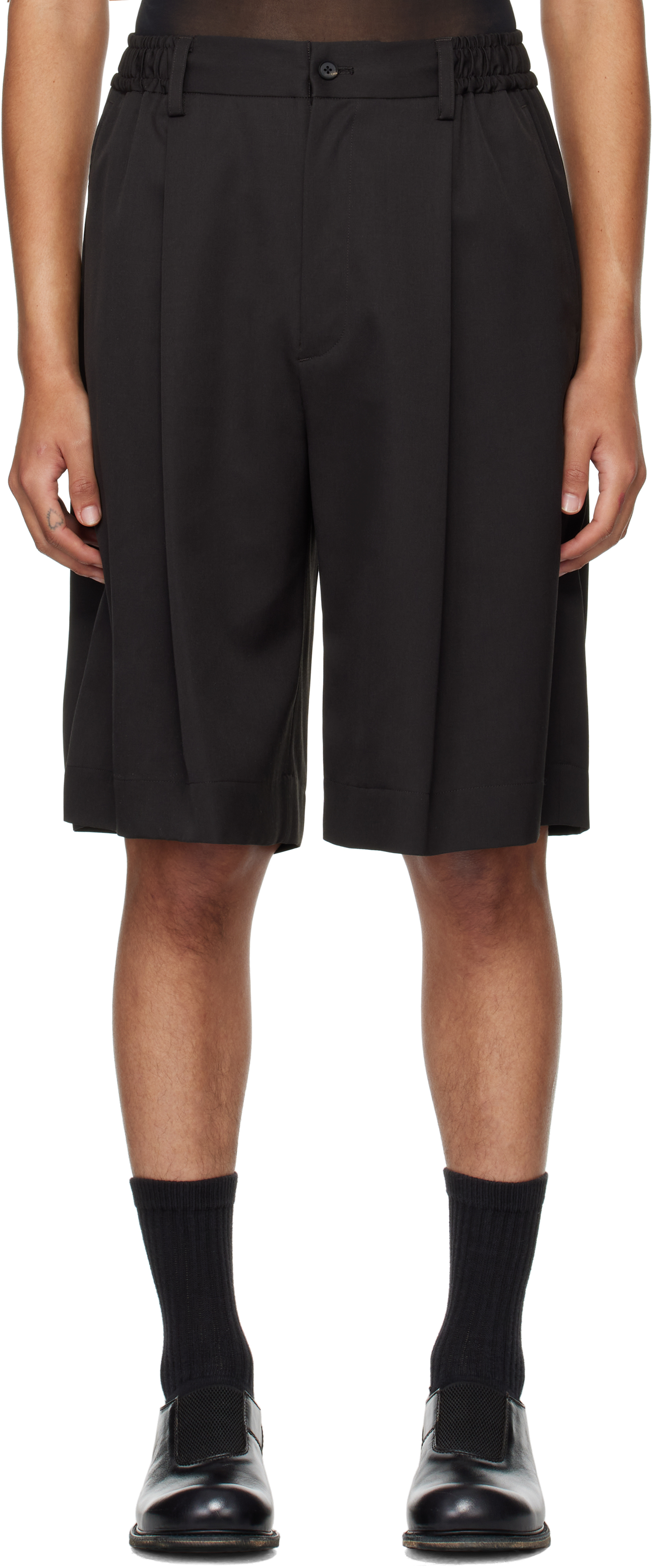 Stein Black Wide Easy Shorts In Dark Charcoal