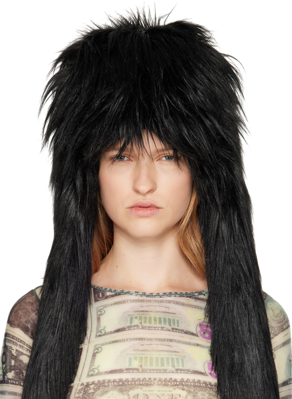 Black Furry Faux-Fur Aviator Hat