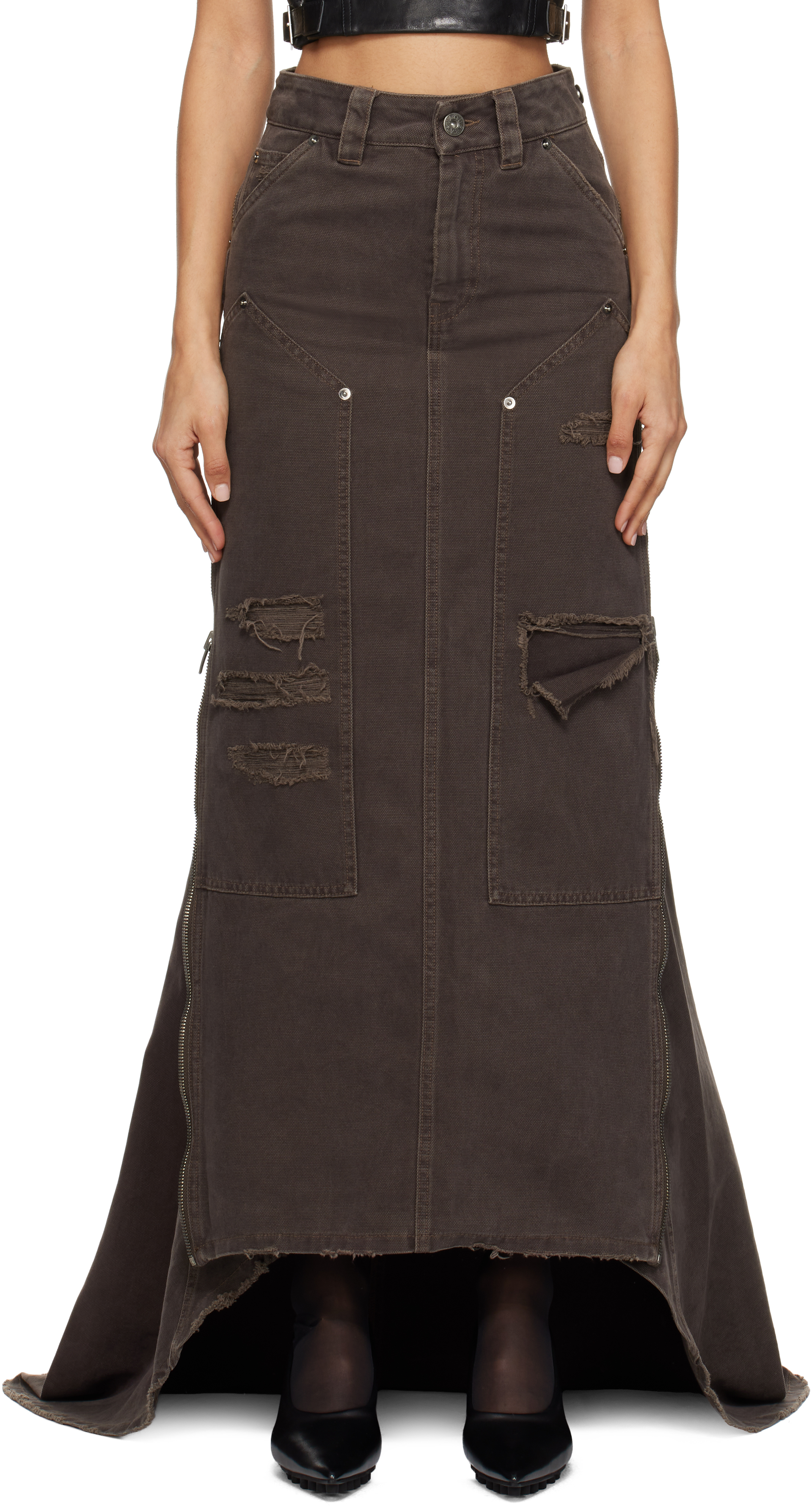 Brown Workwear Maxi Skirt