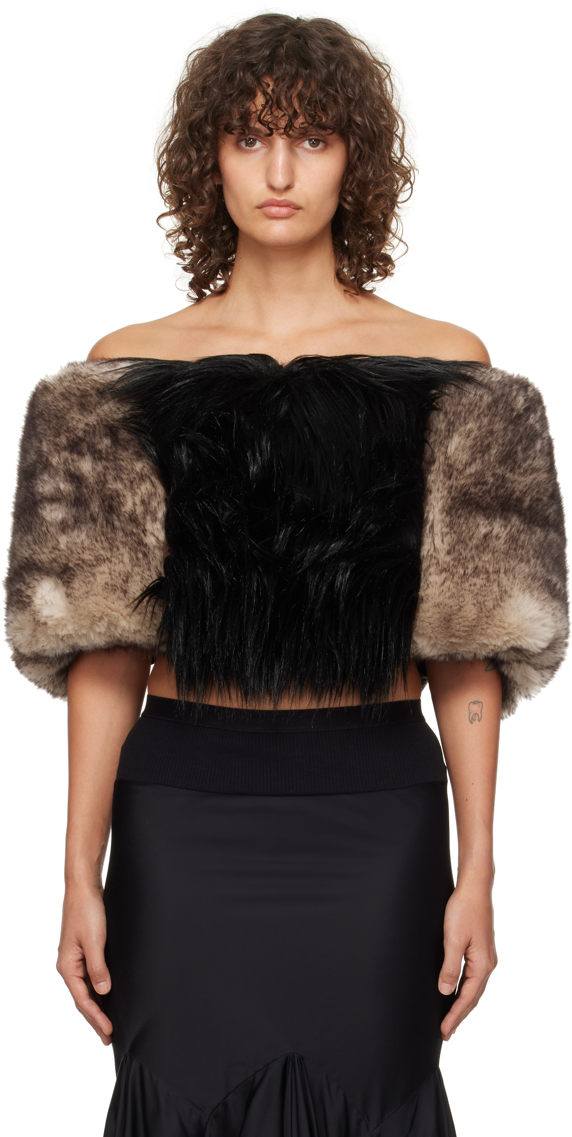 Vaquera Brown & Black Shrug Faux-fur Cardigan In Brown Black