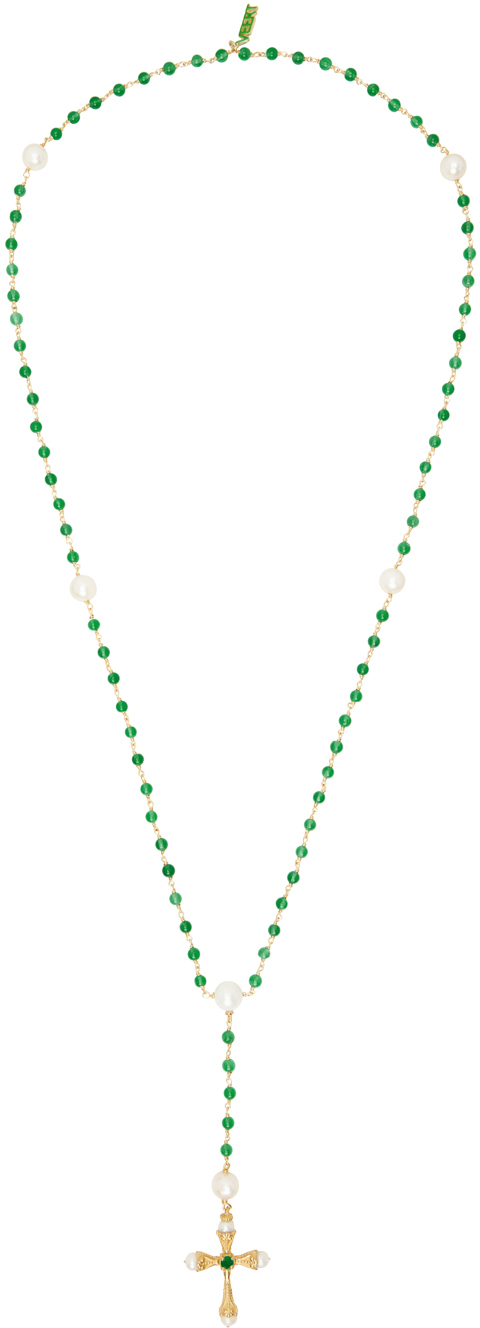 Green & Gold 'The Green Onyx & Freshwater Pearl' Necklace