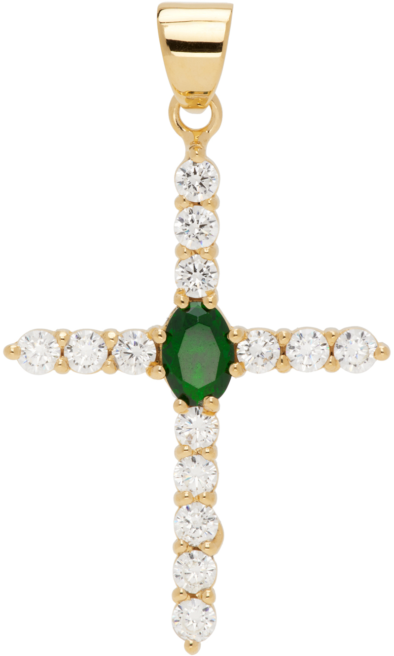 Shop Veert ゴールド The Small Cross ペンダントトップ In White Gold/green