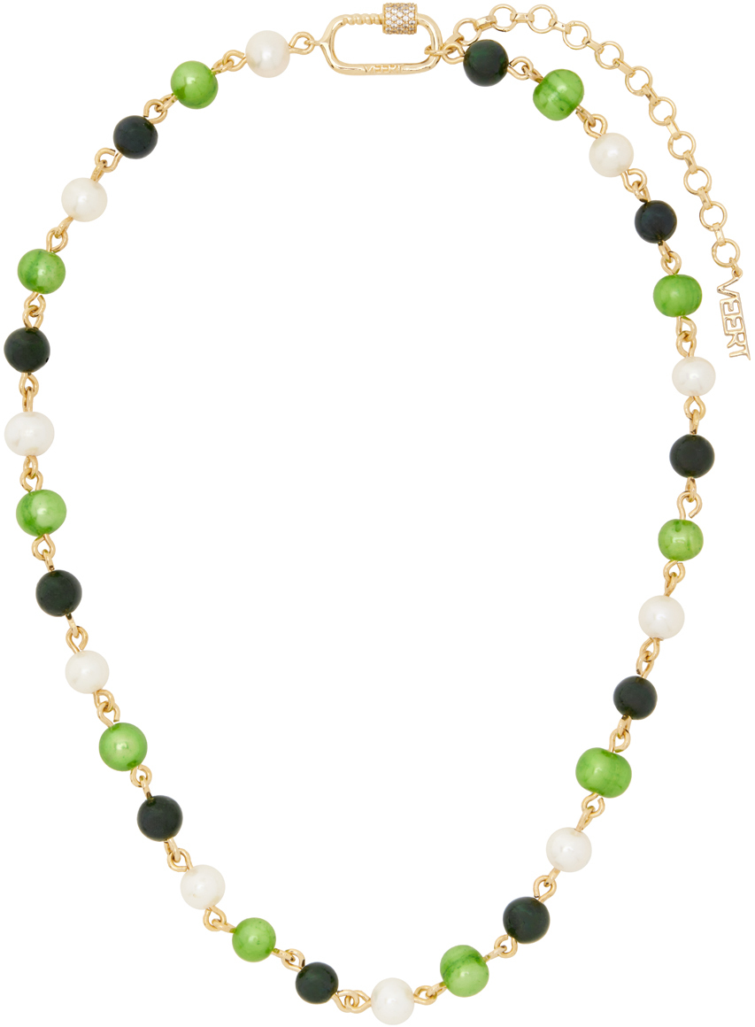 Shop Veert ゴールド＆グリーン The Single Multi Green Freshwater Pearl ネックレス In Yellow Gold/green