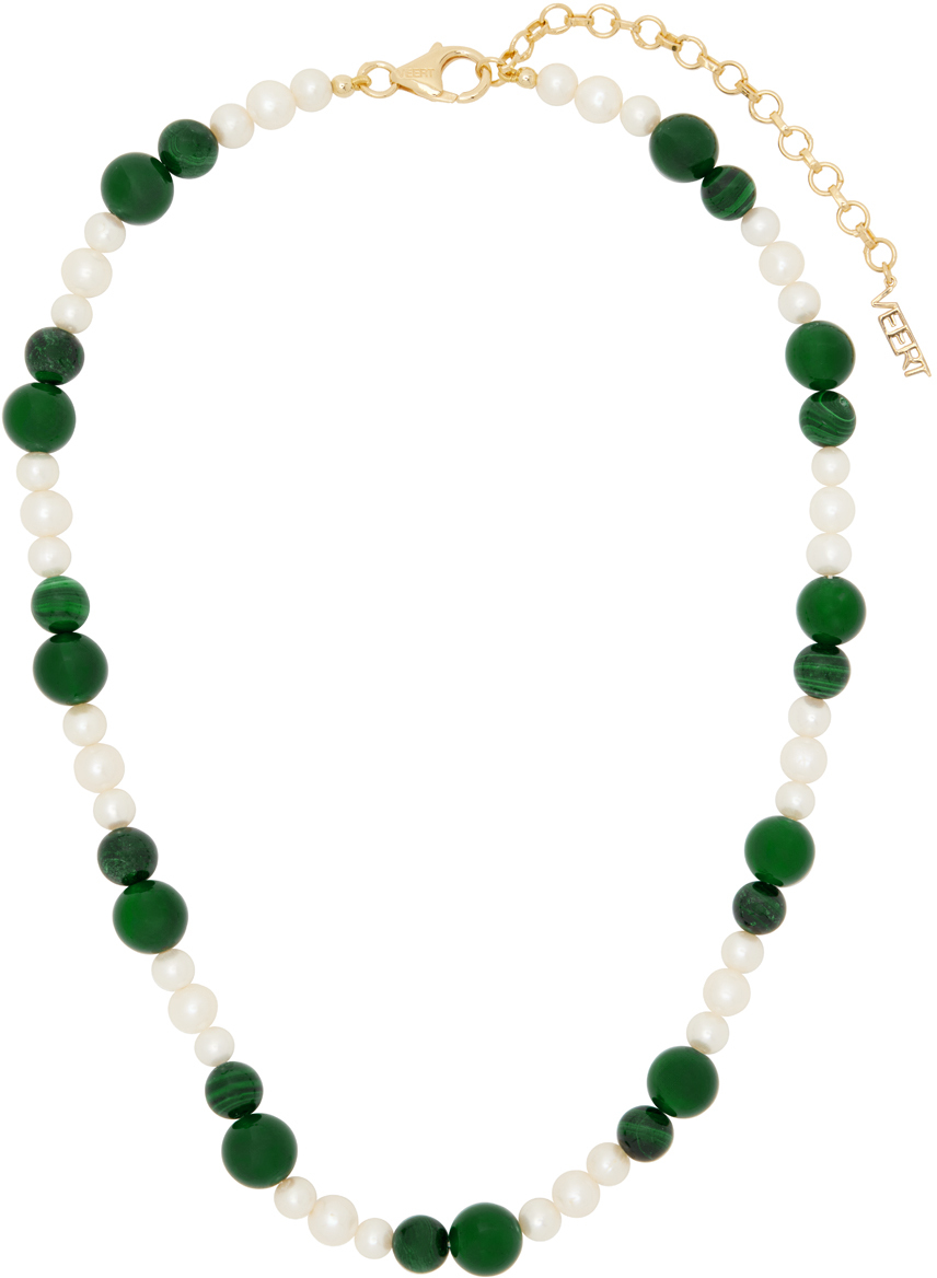 White & Green Onyx Malachite Freshwater Pearl Necklace