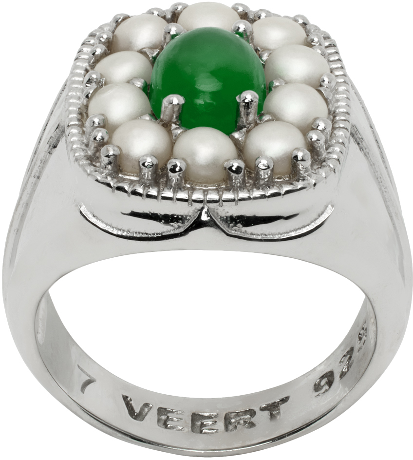 Shop Veert White Gold 'the Royal Signet' Ring In White Gold/green