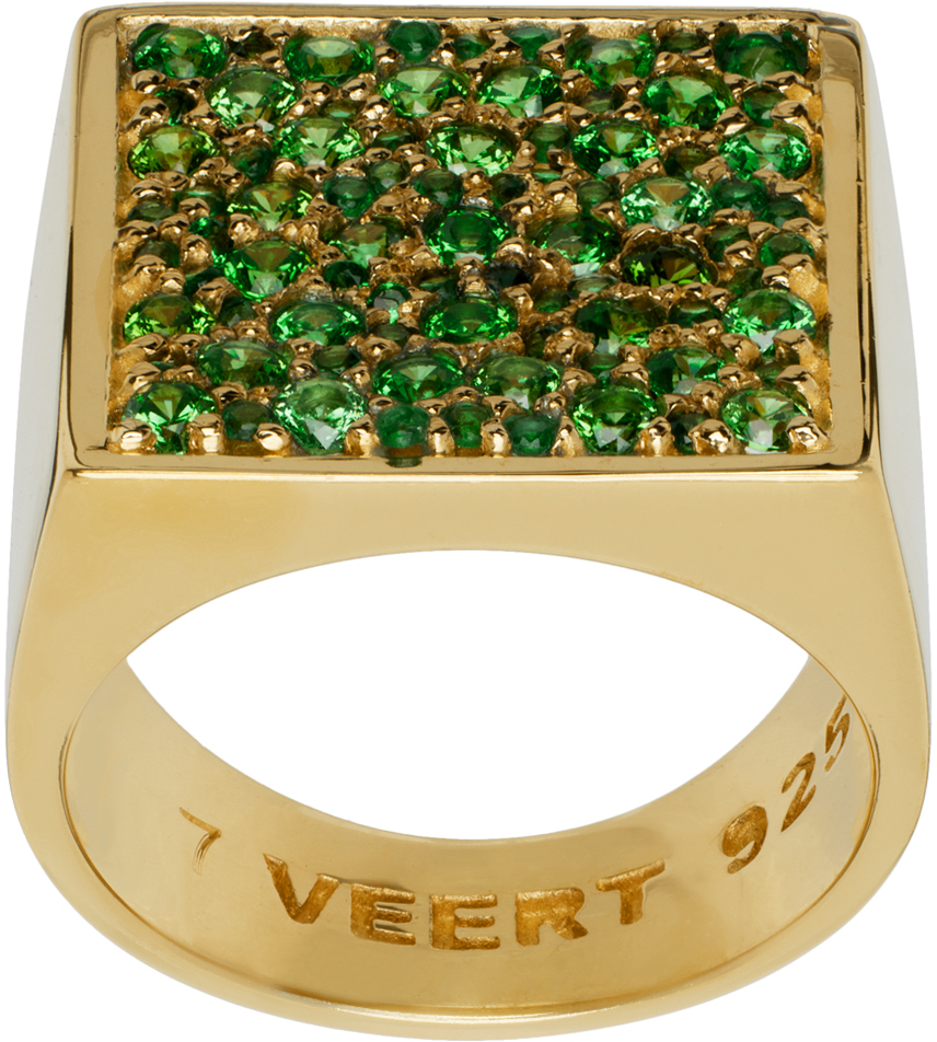 VEERT GOLD 'THE MULTI GREEN SQUARE SIGNED SIGNET' RING 