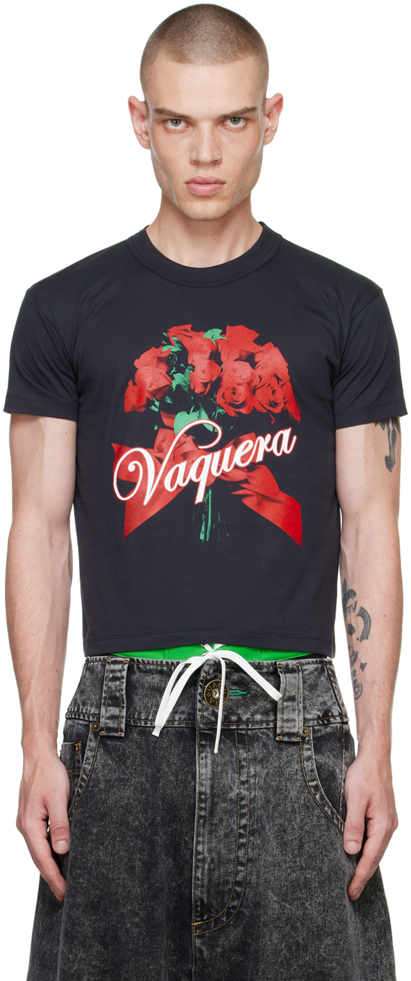 Shop Vaquera Black Rose Bouquet T-shirt In Faded Black