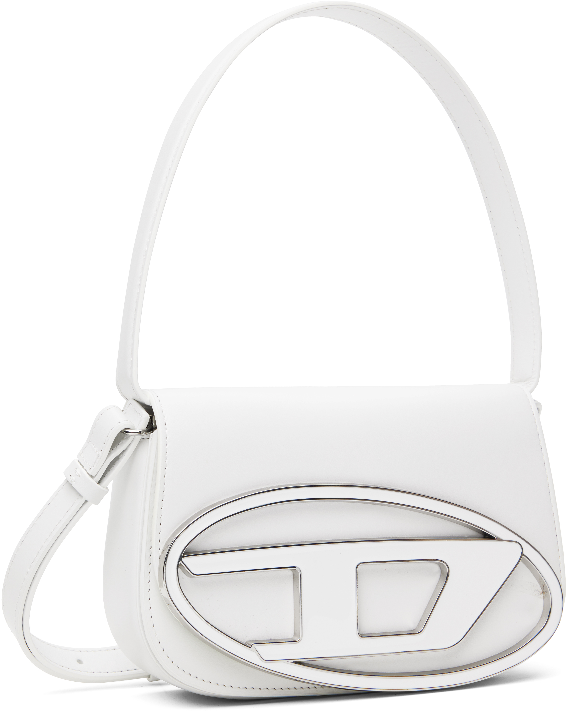 Diesel 1dr White Shoulder Bag With Oval D Patch In Leather Woman In White