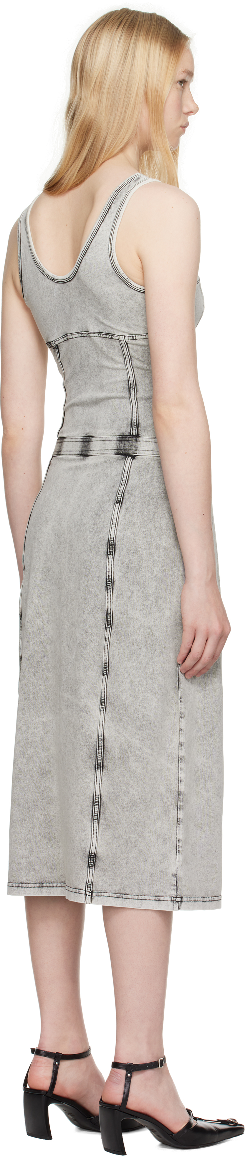 Diesel Knee Length Denim Dress With Contrast Stitching In 02b