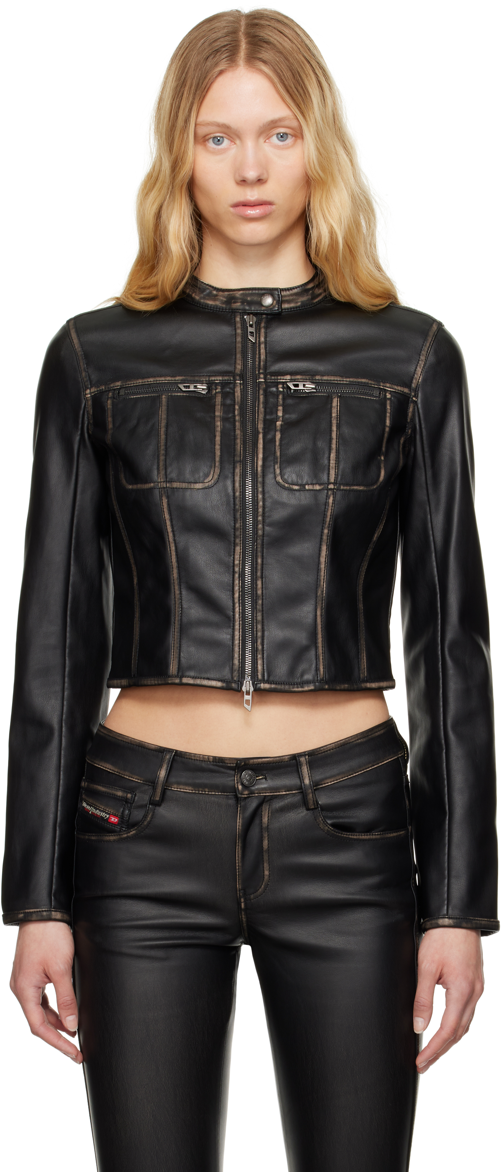 Black G-Lobe Faux-Leather Jacket