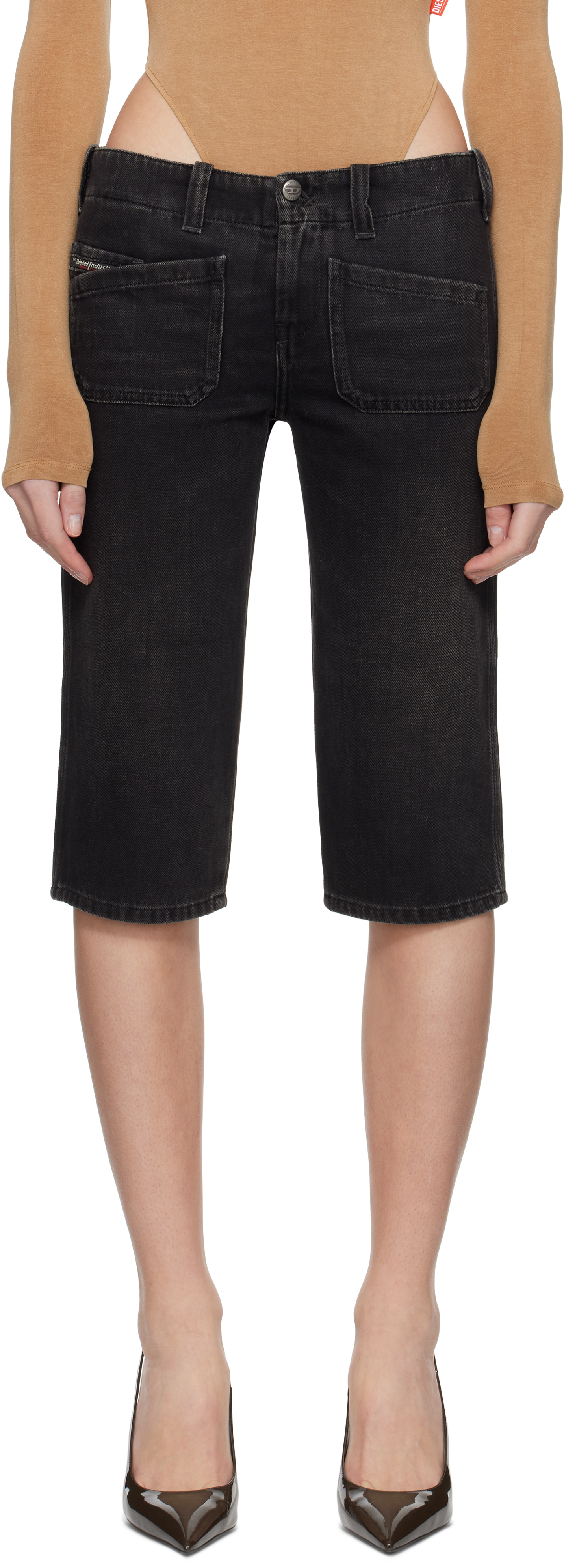 Black De-Keate Denim Shorts