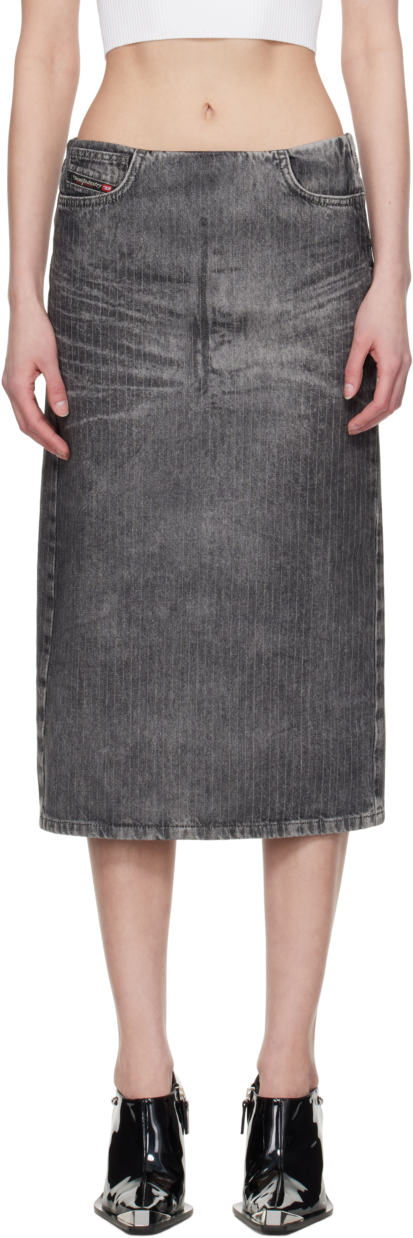 Gray De-Pra-S4 Denim Midi Skirt