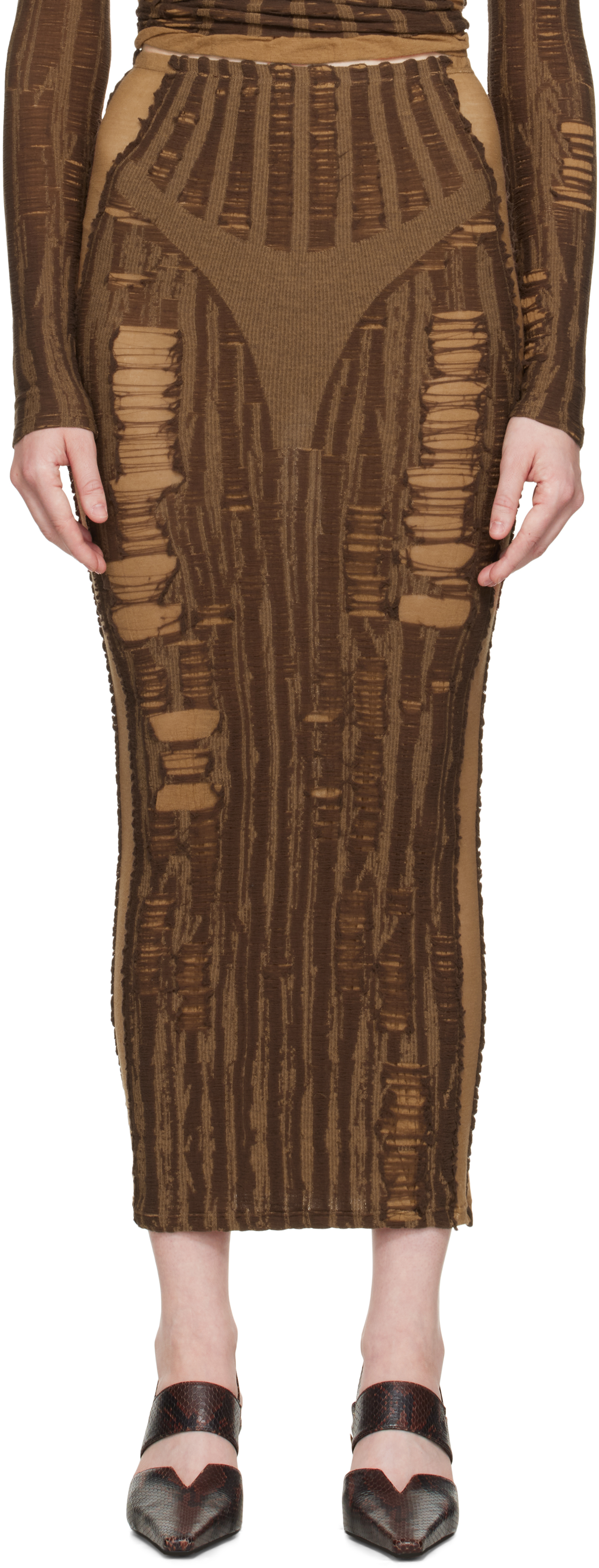 Diesel Brown M-calina Midi Skirt In 7dg