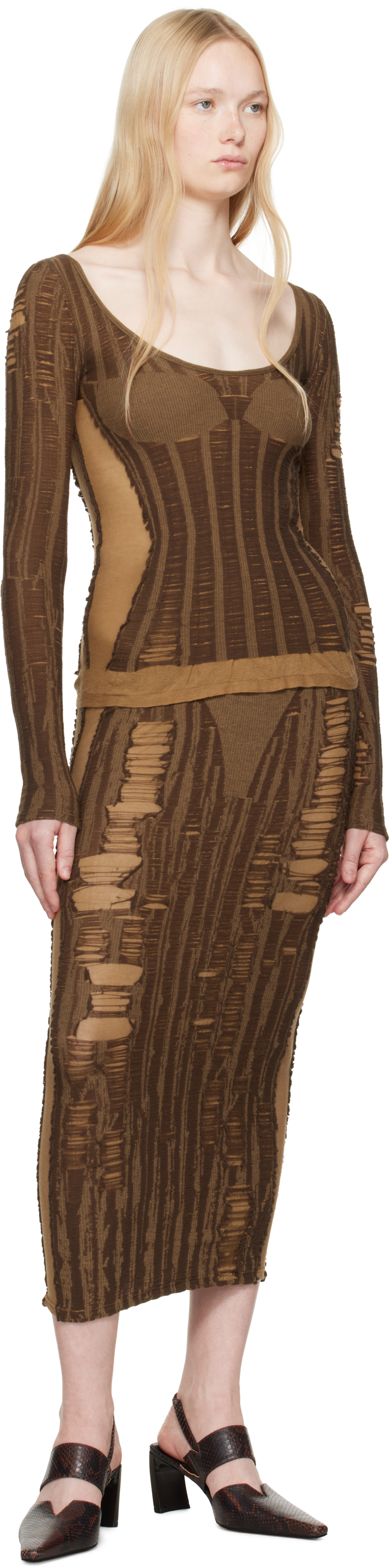 Diesel Brown M-calina Midi Skirt In 7dg