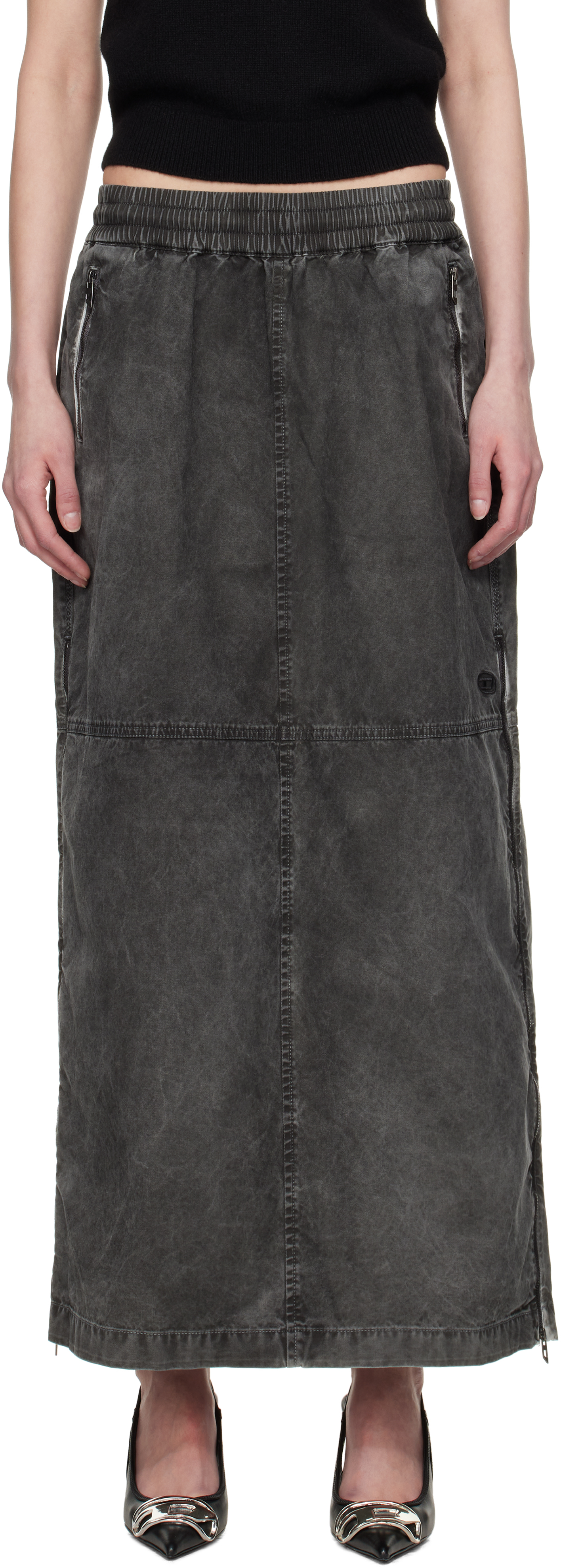 Gray O-HAZEL-Q2 Denim Maxi Skirt