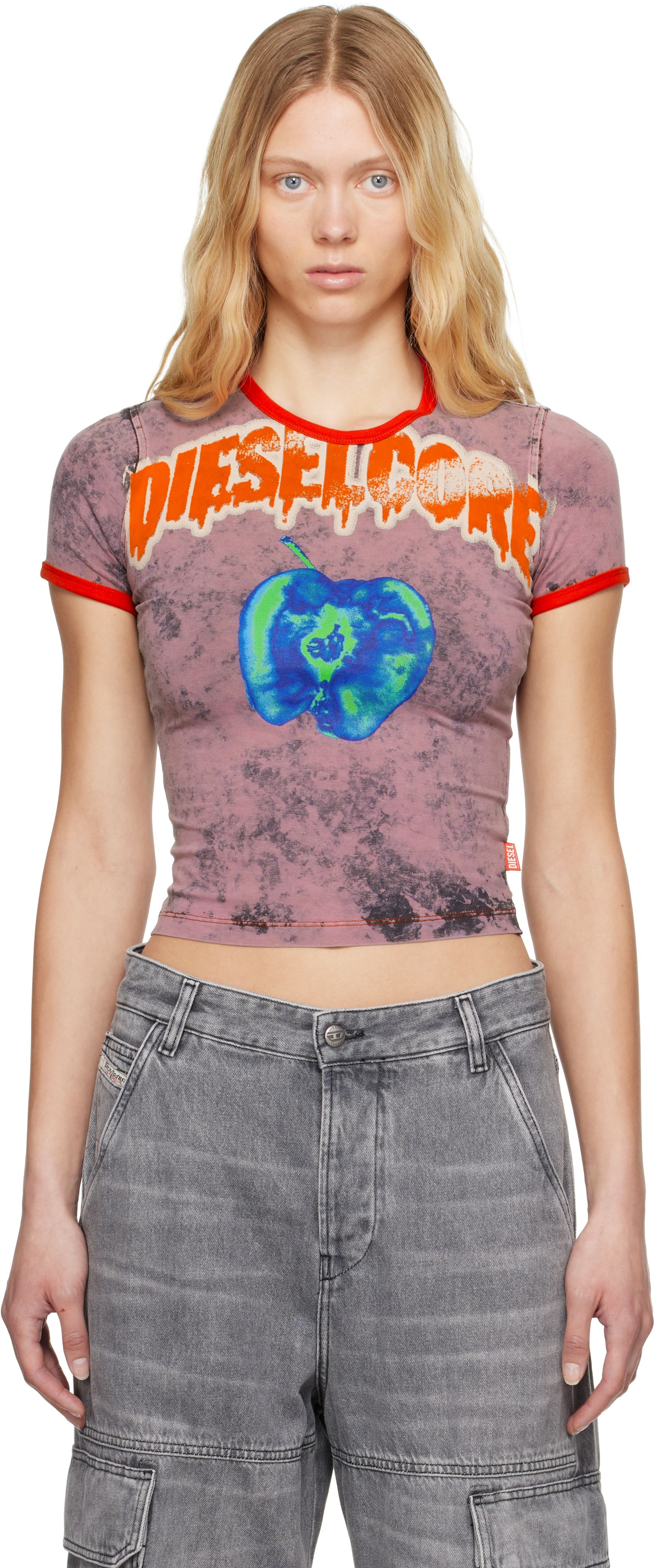 【DIESEL】T Uncut Short Q1 T-Shirt - Grey / A168250JQAU9DT Women's T-shirt with Diesel Core print | Grey | Diesel
