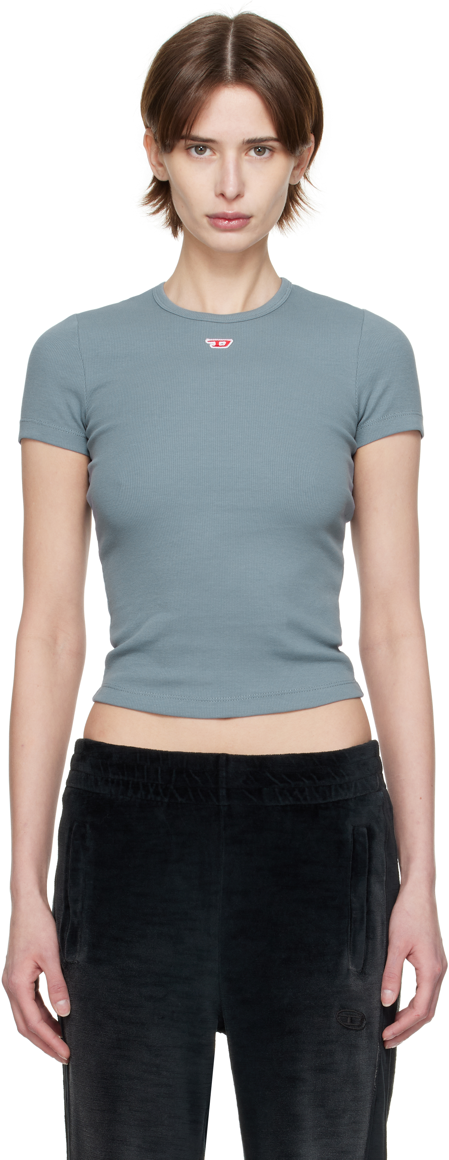 ★Diesel★ ブルー T-Ele-Long-Q1 Tシャツ T-ELE-LONG-Q1 Faded metallic T-shirt｜ブルー｜ウィメンズ｜DIESEL
