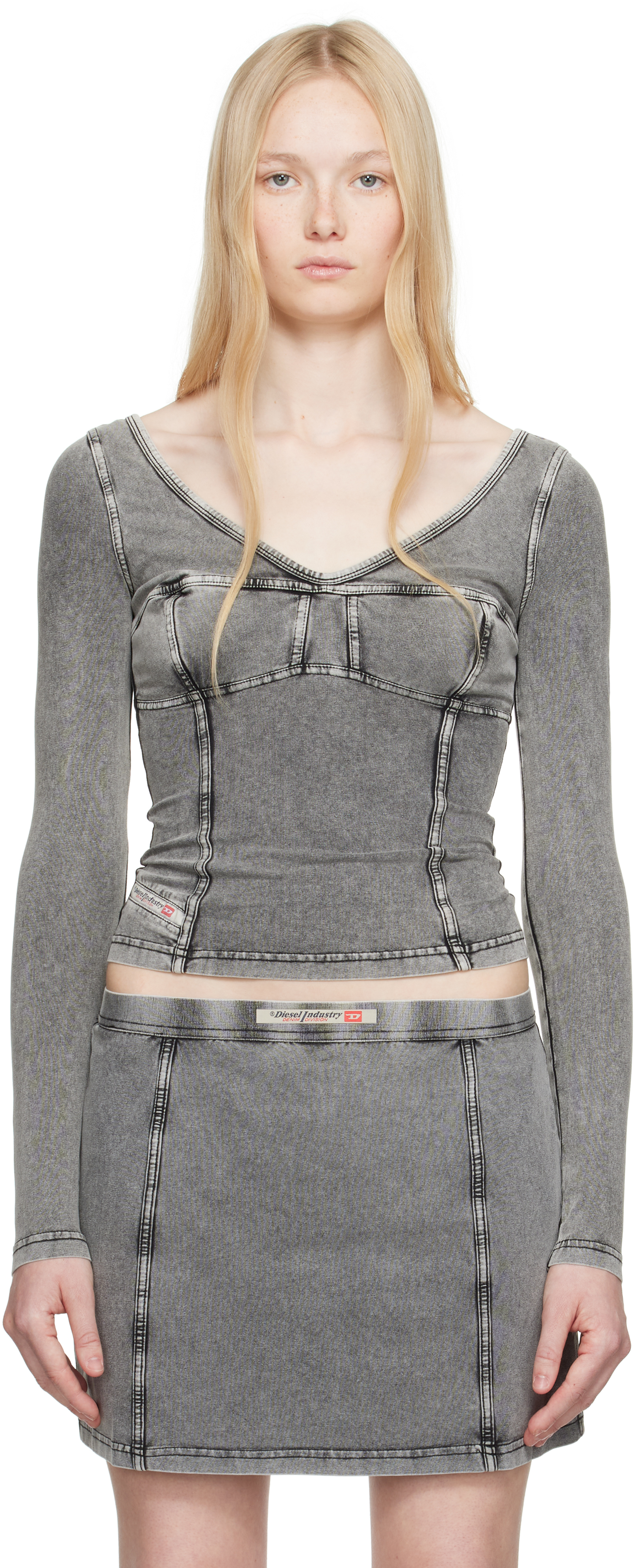 Diesel Long-sleeve Top With Denim Effect In 02b